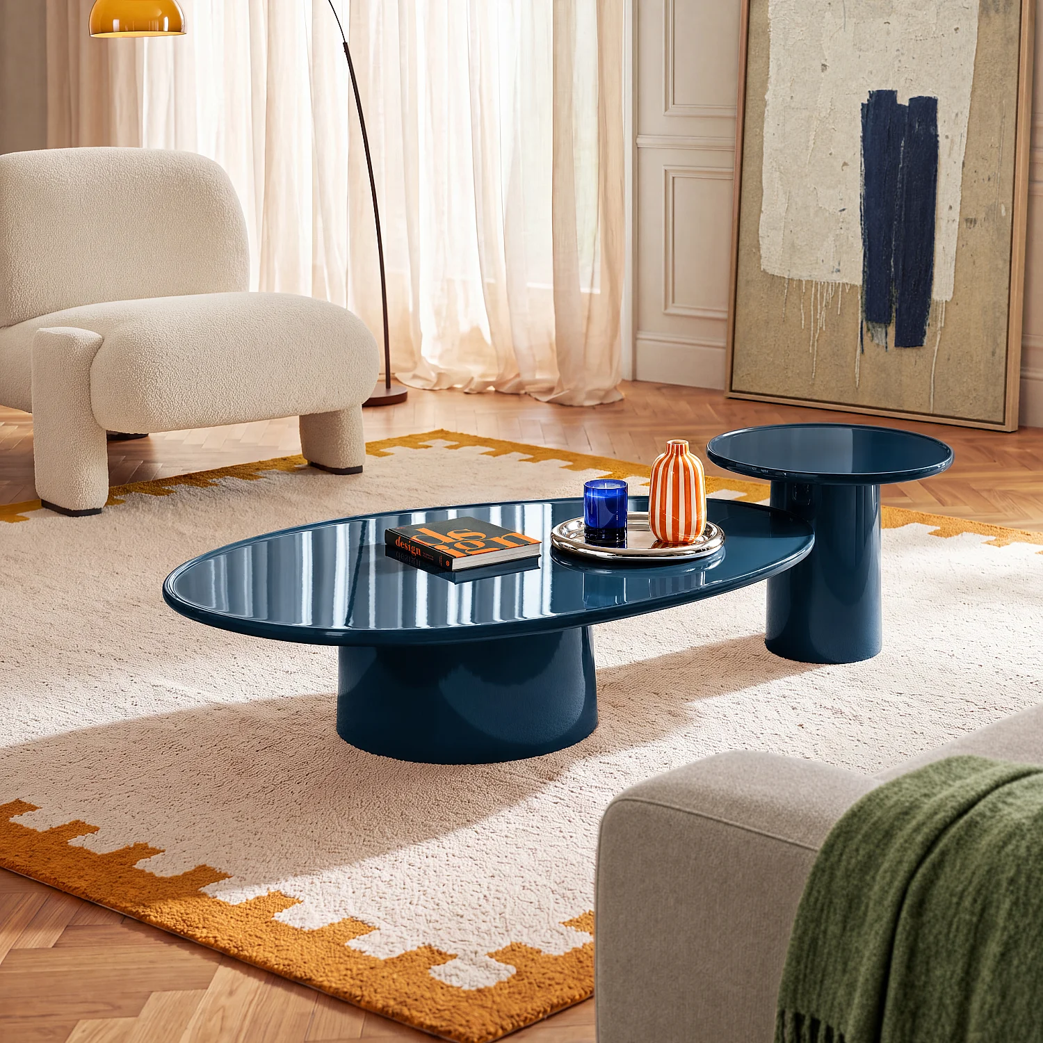 Table basse organique laquée - Bleu canard - 3