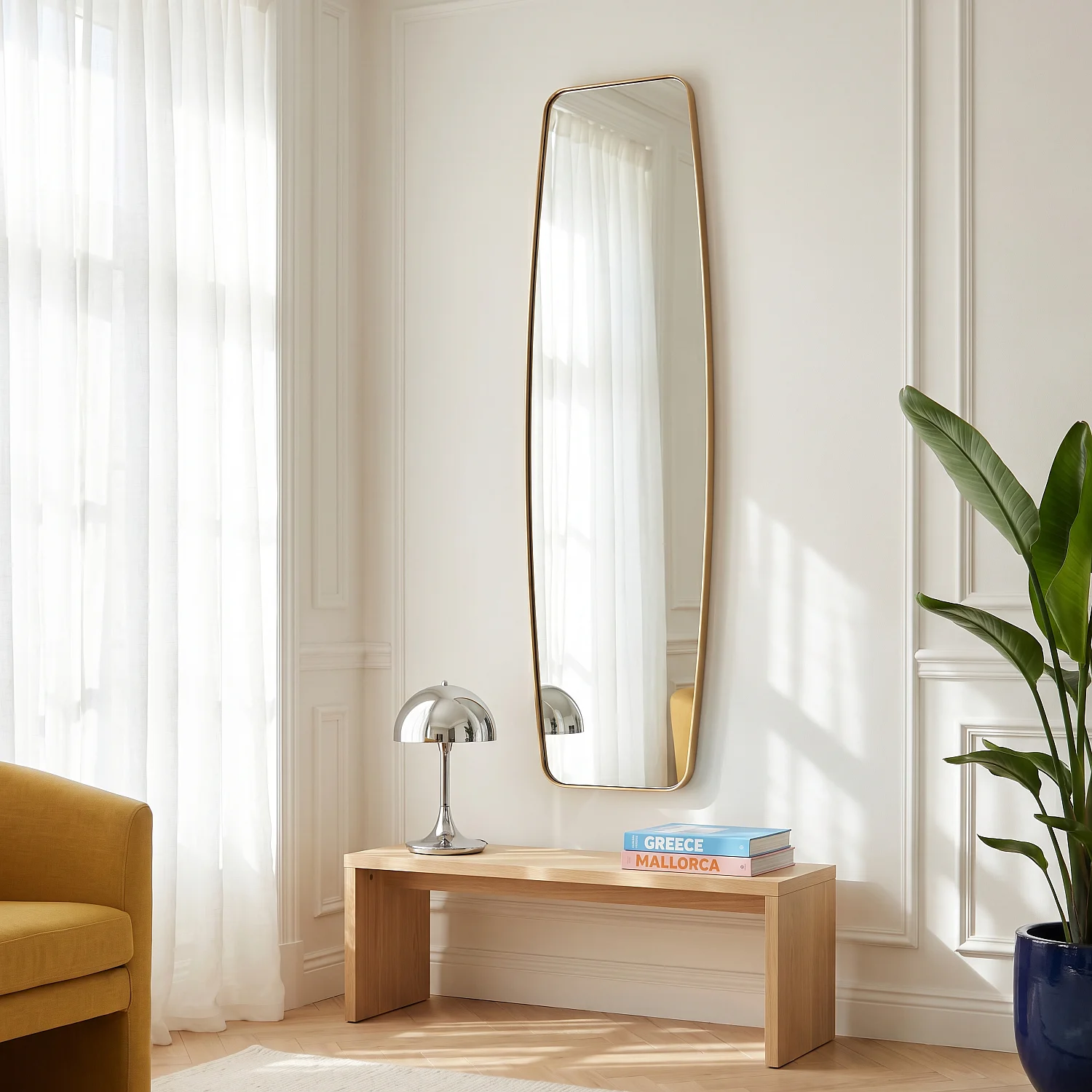 Miroir rectangulaire en acier inoxydable - 40 x 160 cm - Doré - 1