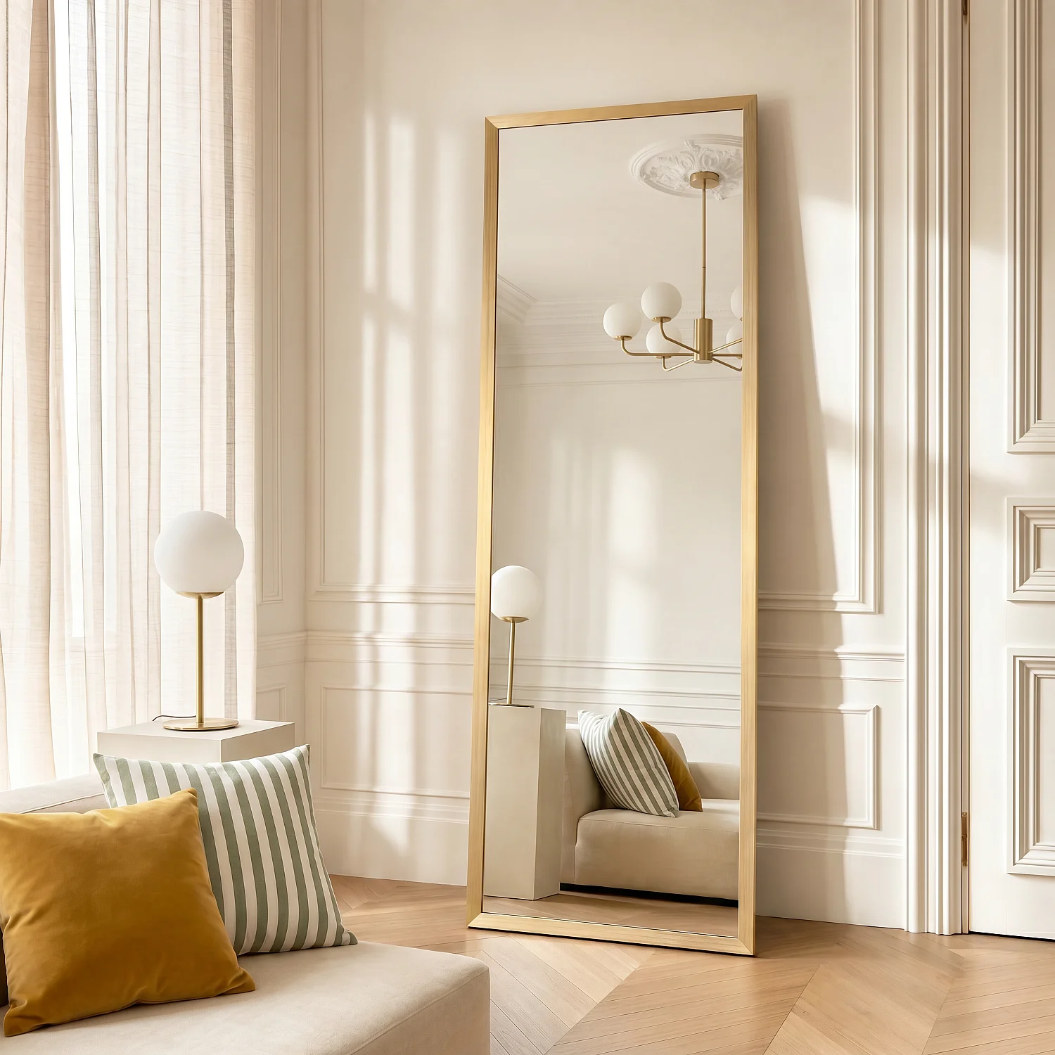 Miroir rectangulaire en acier inoxydable - 70 x 200 cm - Laiton brossé - 1