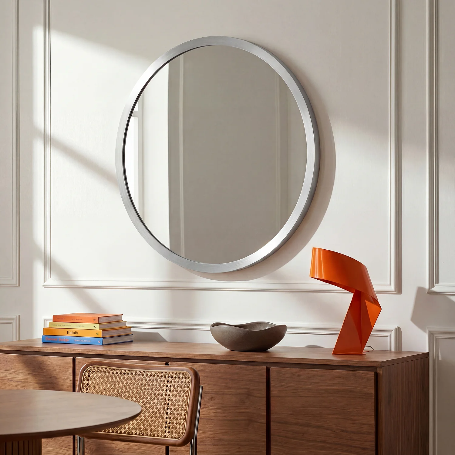 Miroir rond en acier inoxydable - 100 cm - Chrome - 1