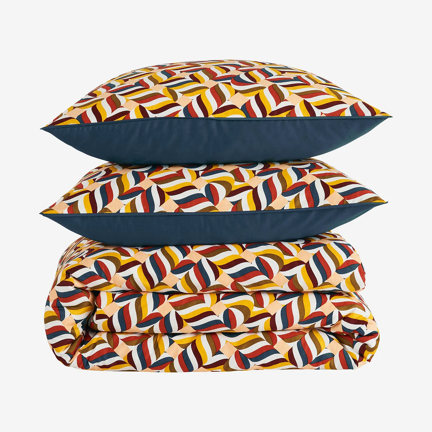 Parure de lit réversible en satin de coton bio - 240 x 220 cm - Bleu nuit et Bordeaux - Design by Floriane Jacques - 5