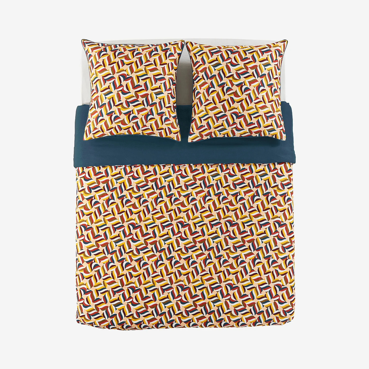 Parure de lit réversible en satin de coton bio - 260 x 240 cm - Bleu nuit et Bordeaux - Design by Floriane Jacques - 2