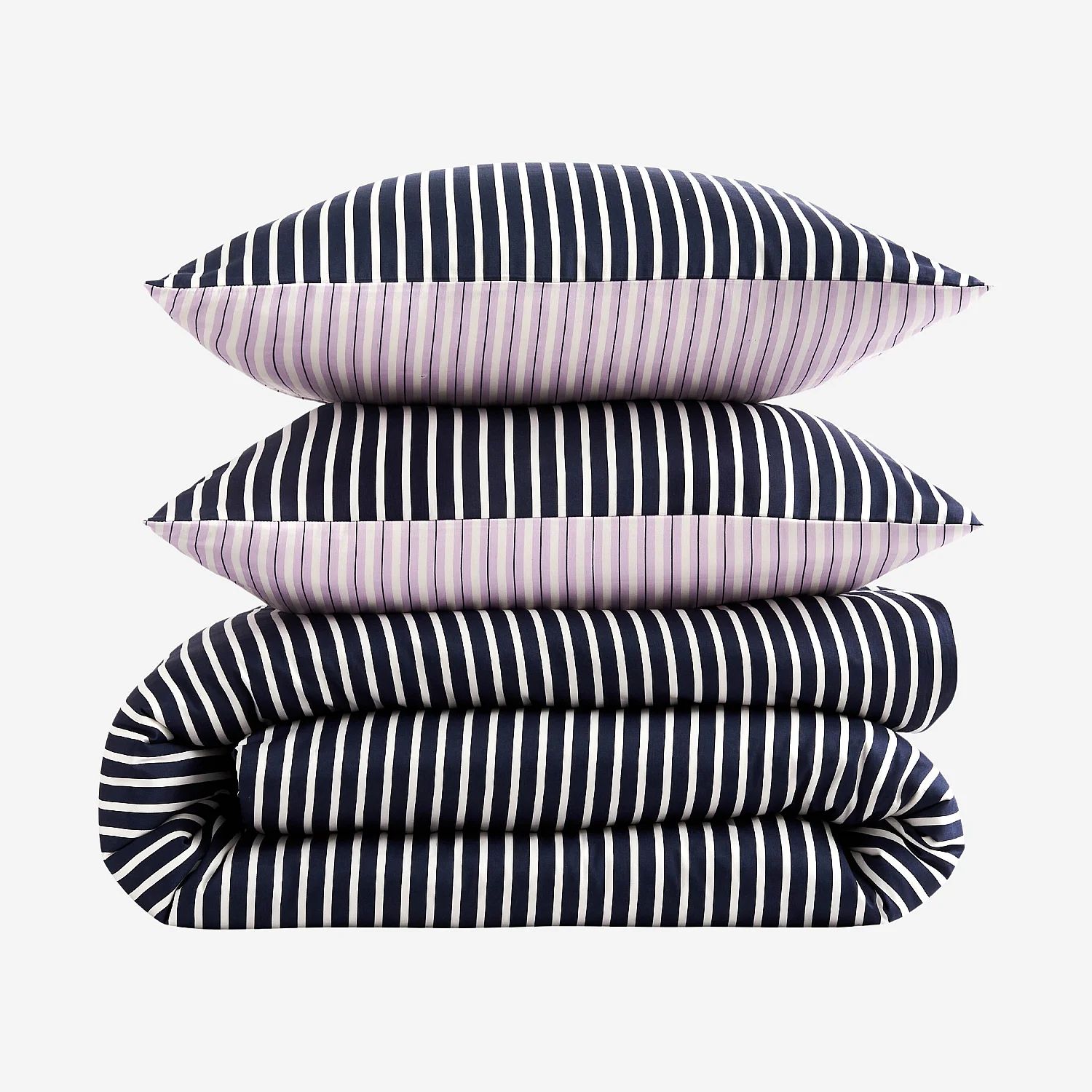 Parure de lit réversible en satin de coton bio - 260 x 240 cm - Bleu nuit et Lilas - Design by Floriane Jacques - 2