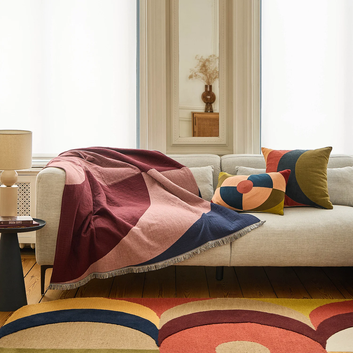 Plaid en coton - 130 x 170 cm - Bordeaux - Design by Floriane Jacques - 1