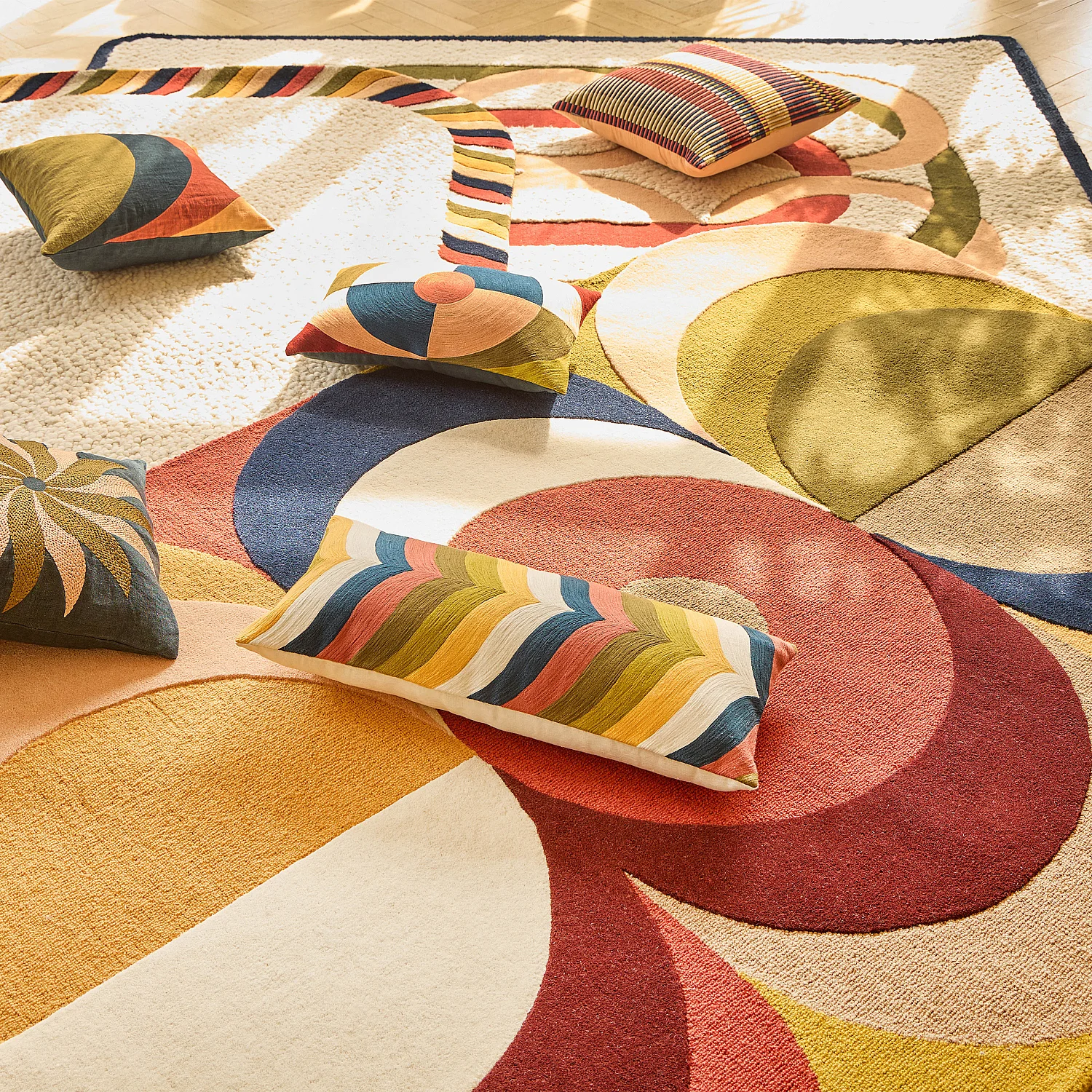 Tapis tufté en laine et bouclette - 160 x 230 cm  - Ecru et Corail clair - Design by Floriane Jacques - 7