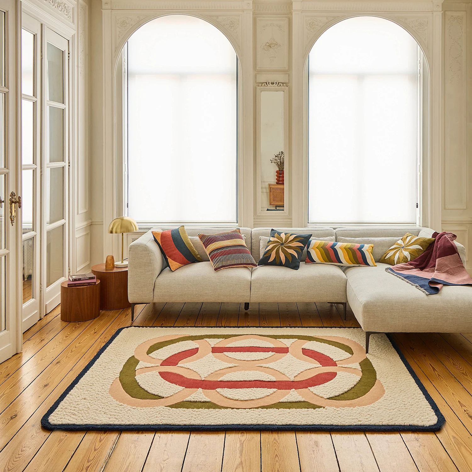 Tapis tufté en laine et bouclette - 160 x 230 cm  - Ecru et Corail clair - Design by Floriane Jacques - 1