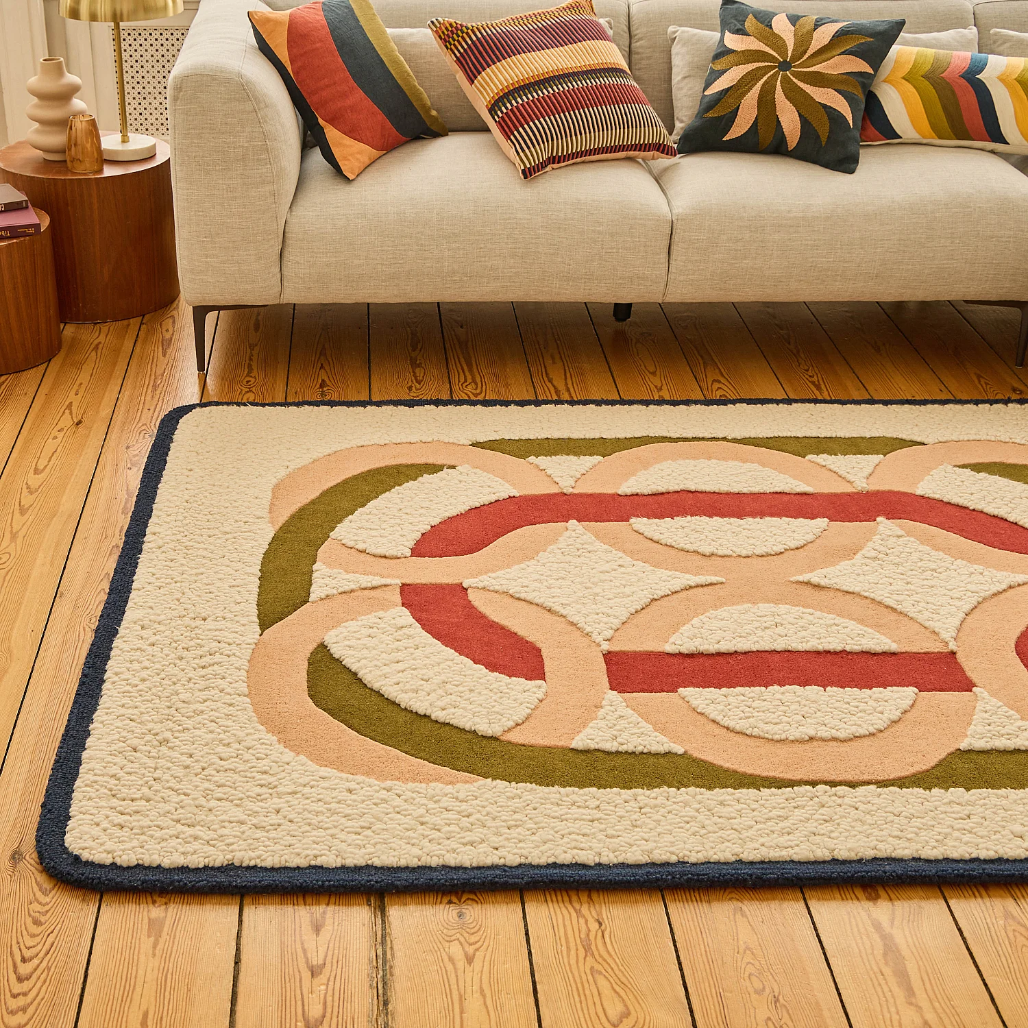 Tapis tufté en laine et bouclette - 160 x 230 cm  - Ecru et Corail clair - Design by Floriane Jacques - 4