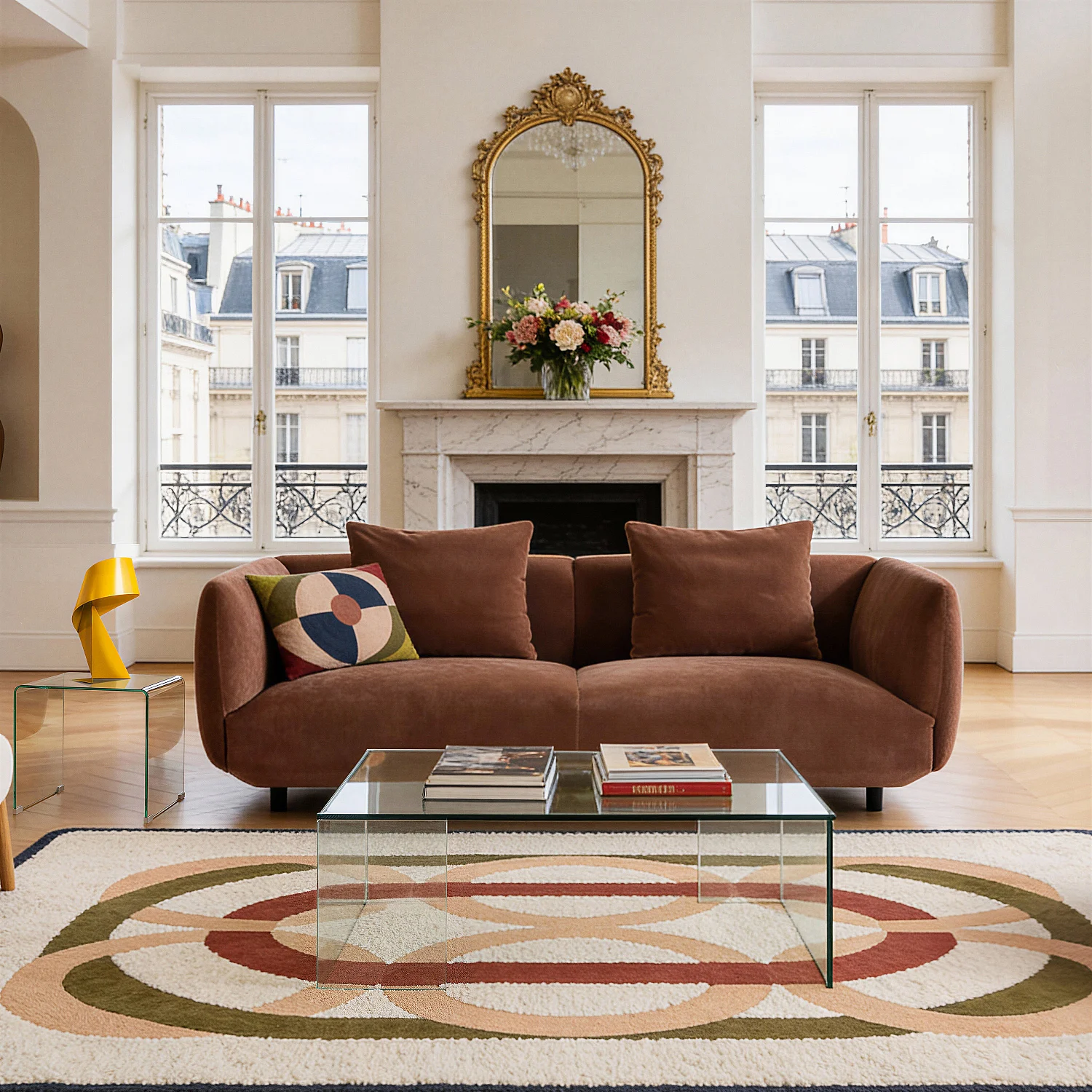 Tapis tufté en laine et bouclette - 160 x 230 cm  - Ecru et Corail clair - Design by Floriane Jacques - 3