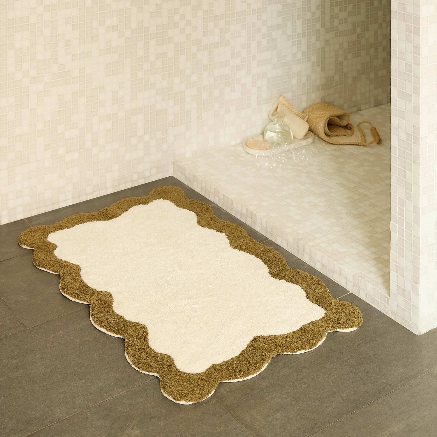 Tapis de bain festonné en coton naturel - 1200 g/m² - 50 x 80 cm - Bronze - 1