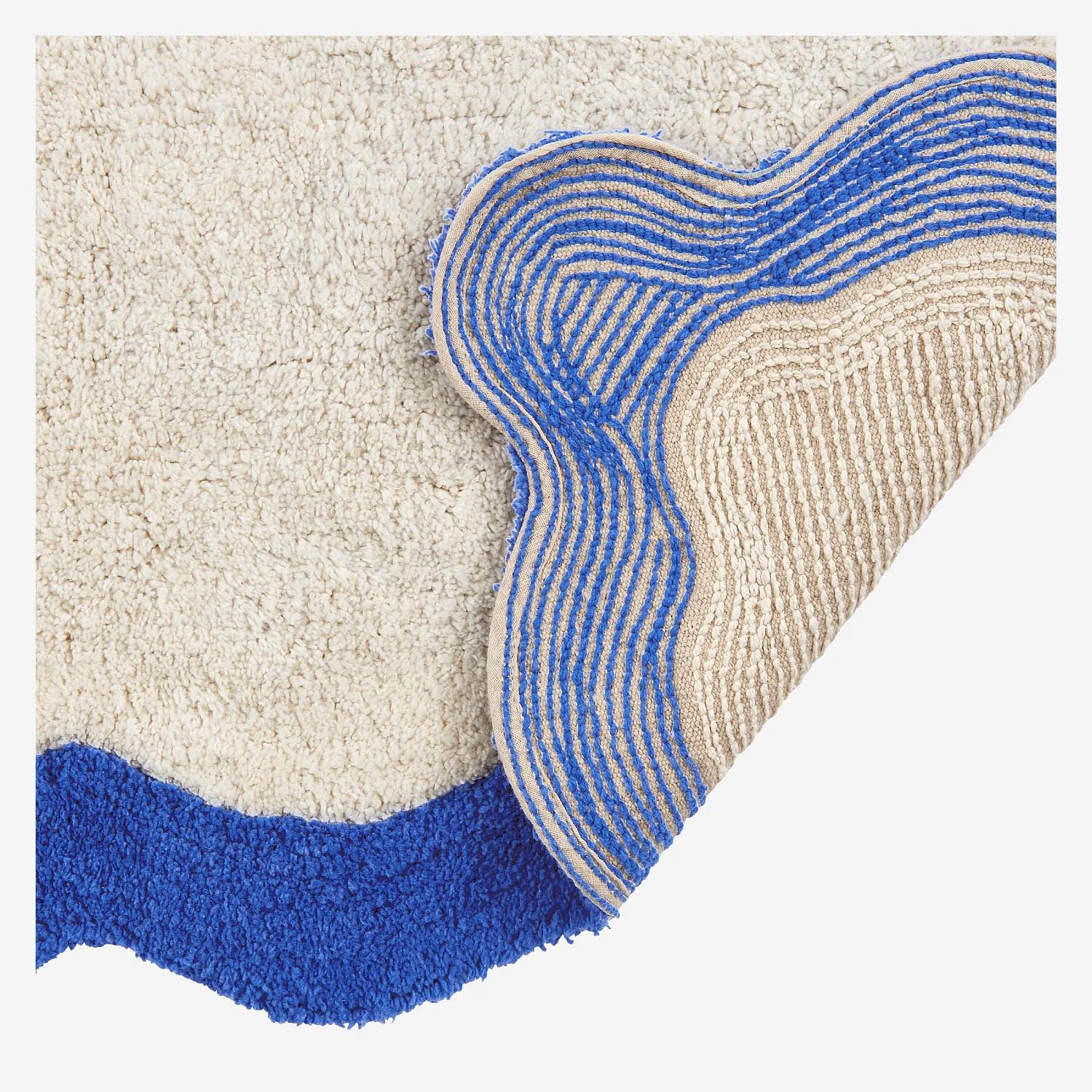 Tapis de bain festonné en coton naturel - 1200 g/m² - 50 x 80 cm - Bleu azur - 6