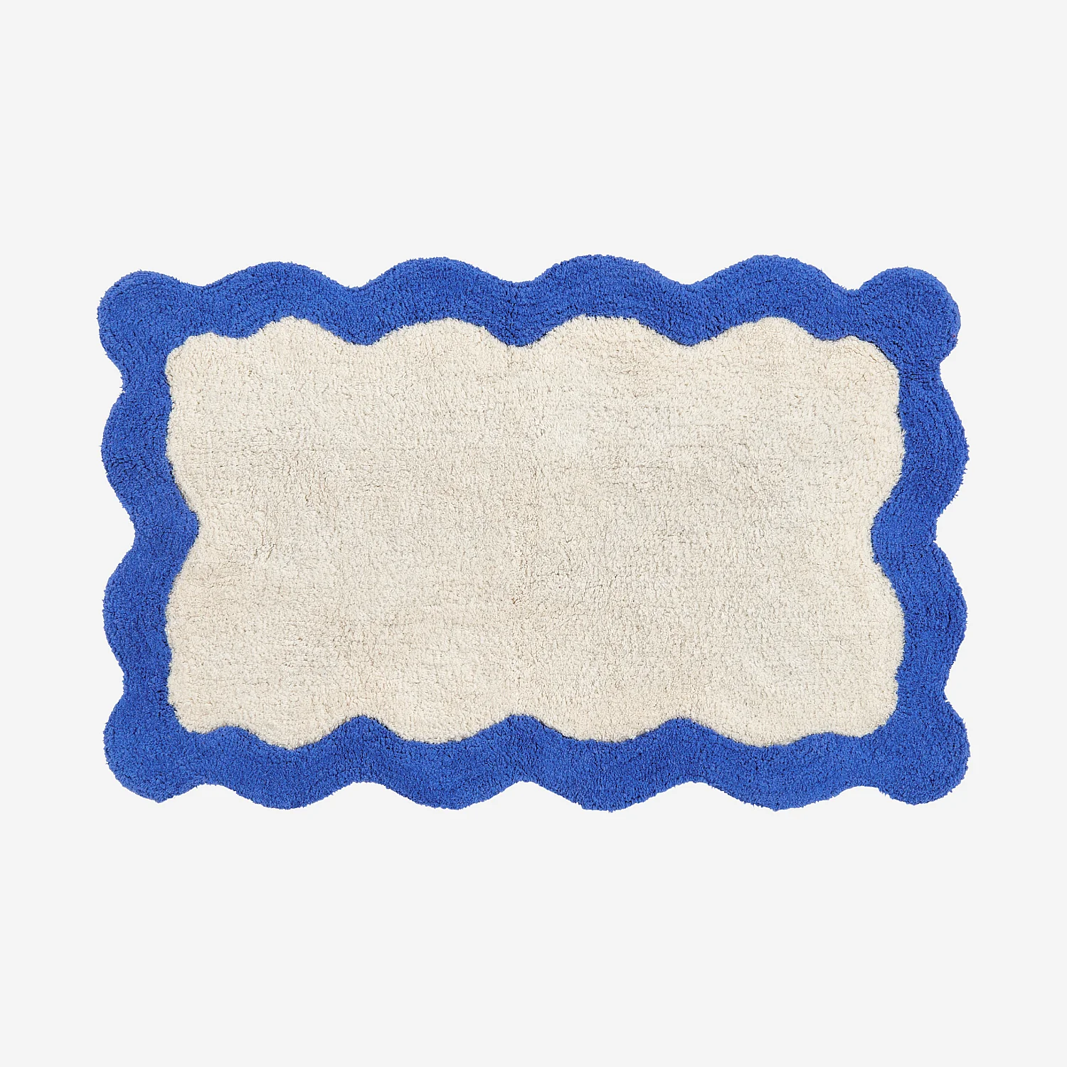 Tapis de bain festonné en coton naturel - 1200 g/m² - 50 x 80 cm - Bleu azur - 2