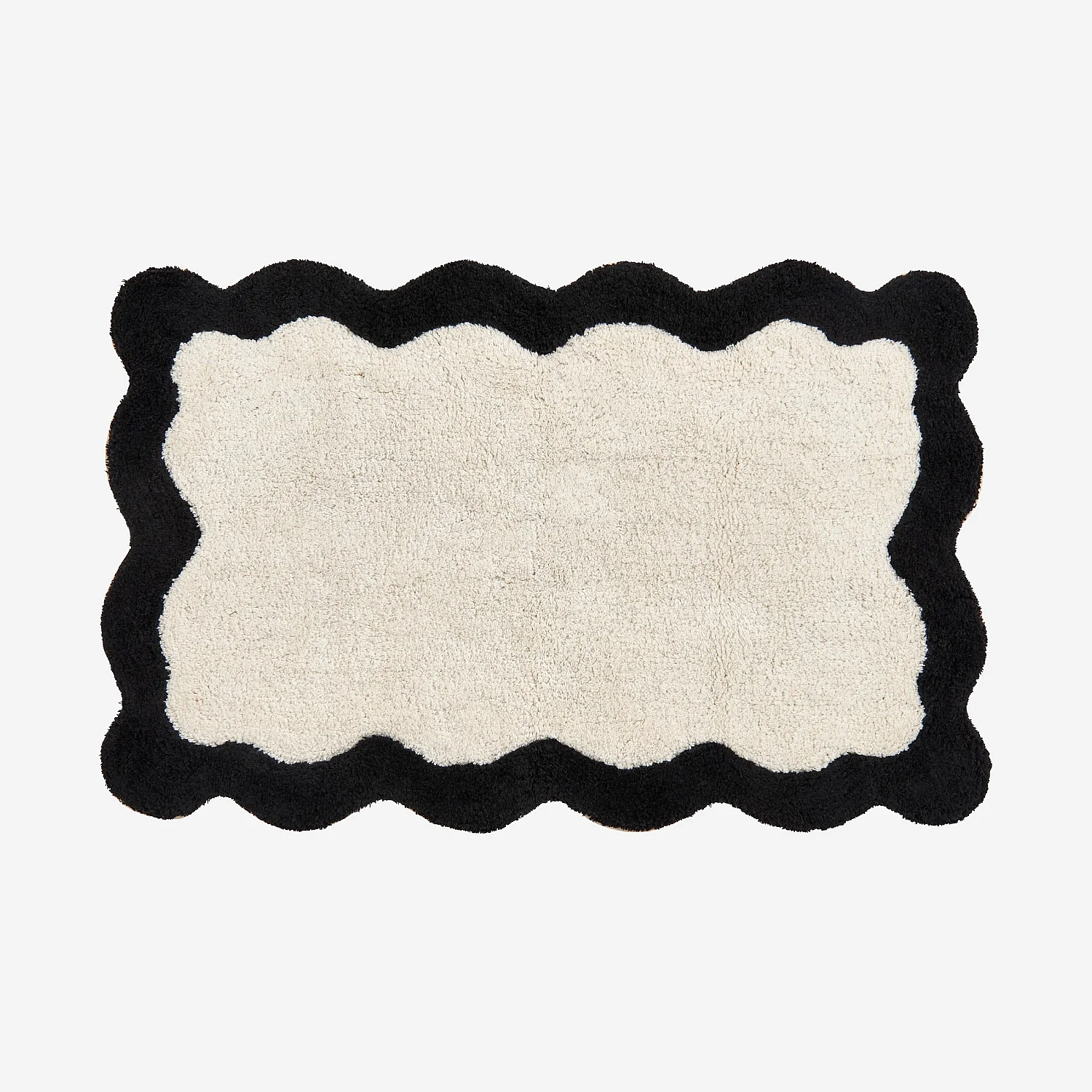Tapis de bain festonné en coton naturel - 1200 g/m² -  50 x 80 cm - Noir - 2