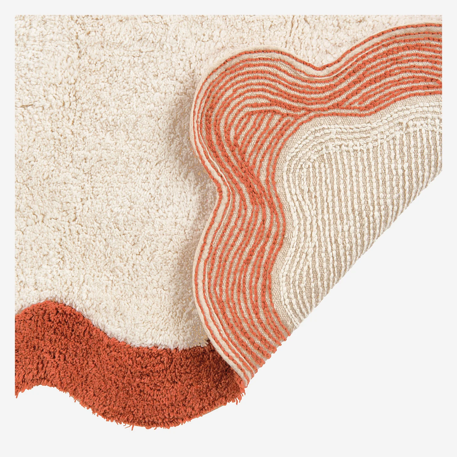 Tapis de bain festonné en coton naturel - 1200 g/m² - 50 x 80 cm - Terracotta - 6