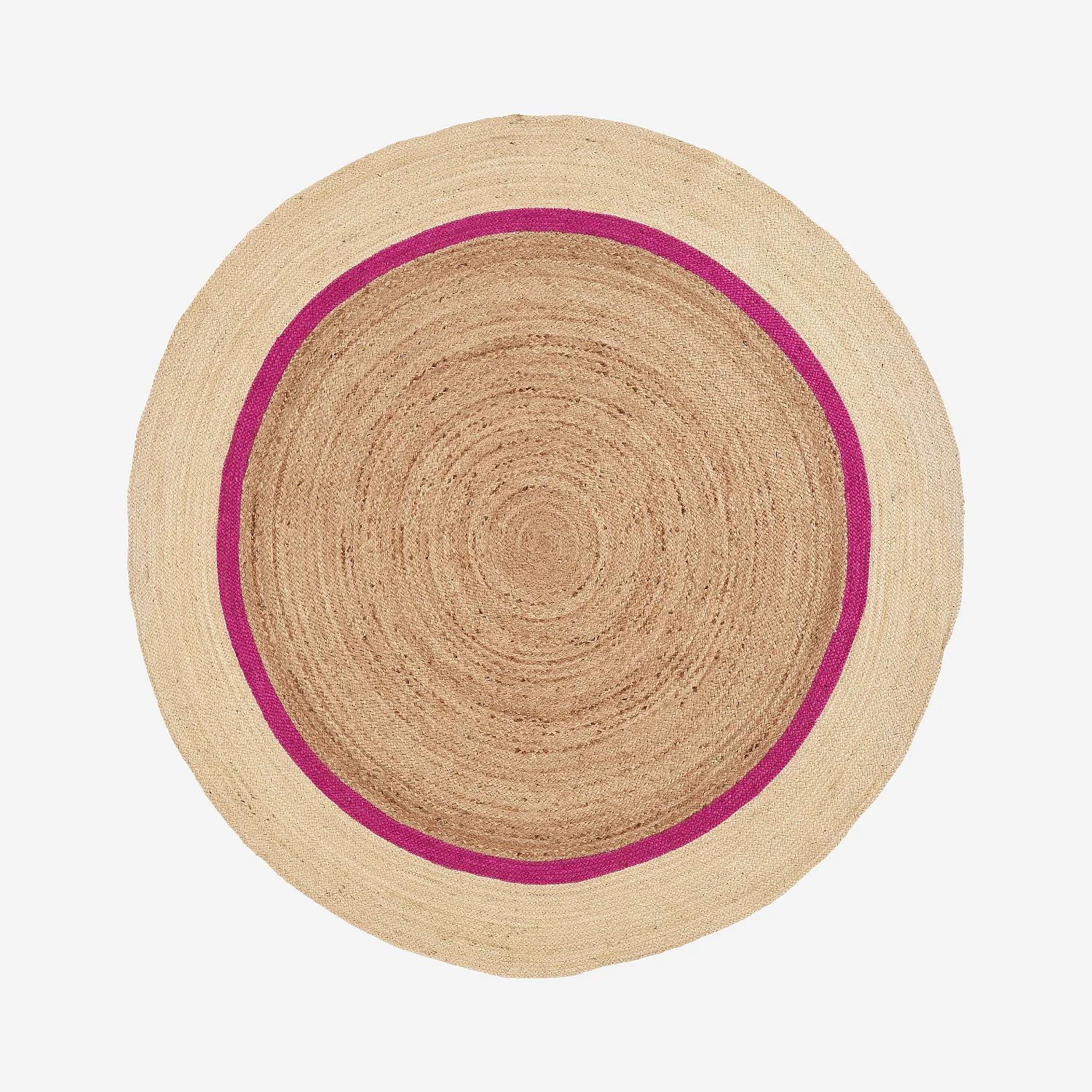 Tapis d'extérieur rond en jute déperlant - 200 cm - Naturel et Fuchsia - Design by Floriane Jacques - 2