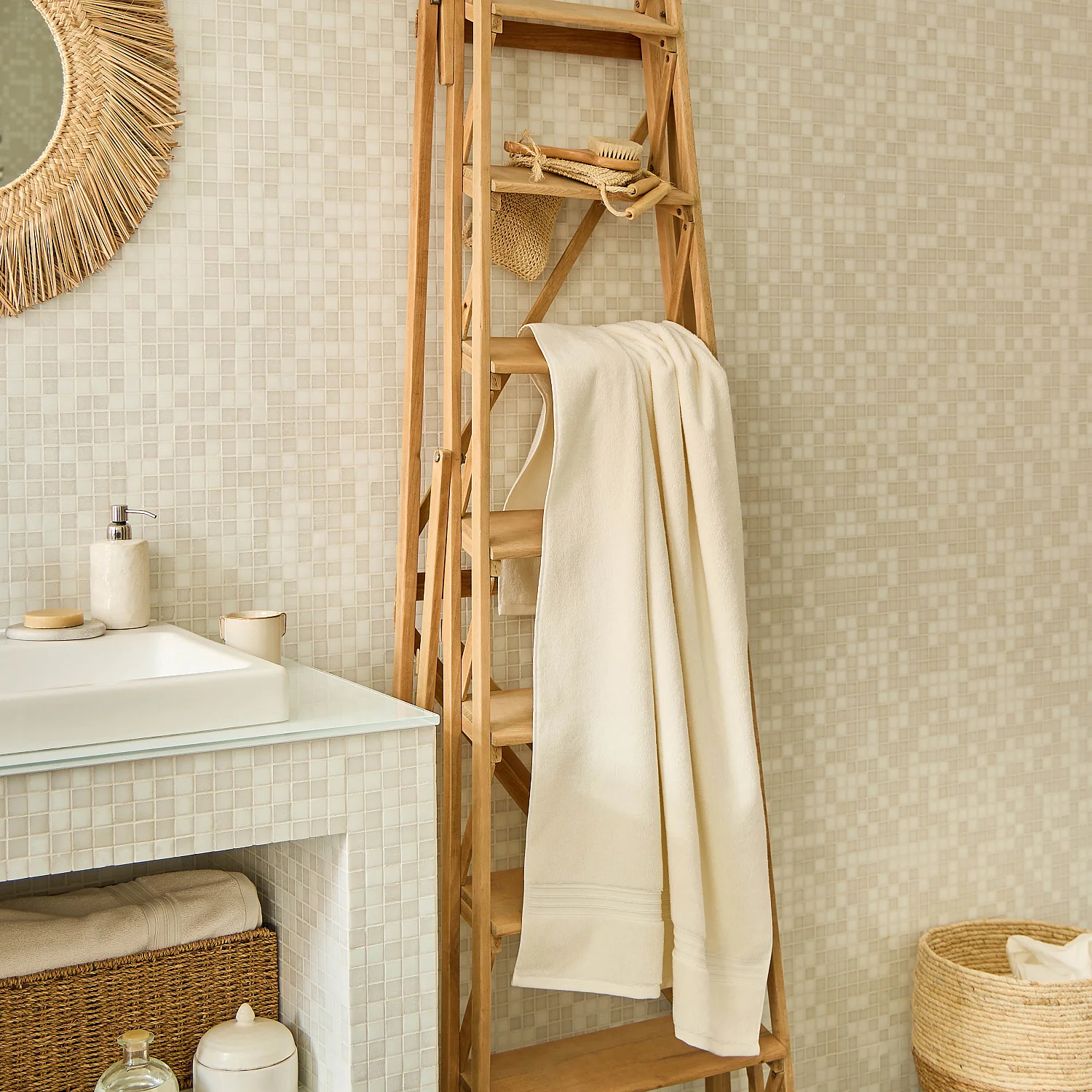 Serviette de bain en coton naturel - 650 g/m² - 70 x 140 cm - Blanc - 1