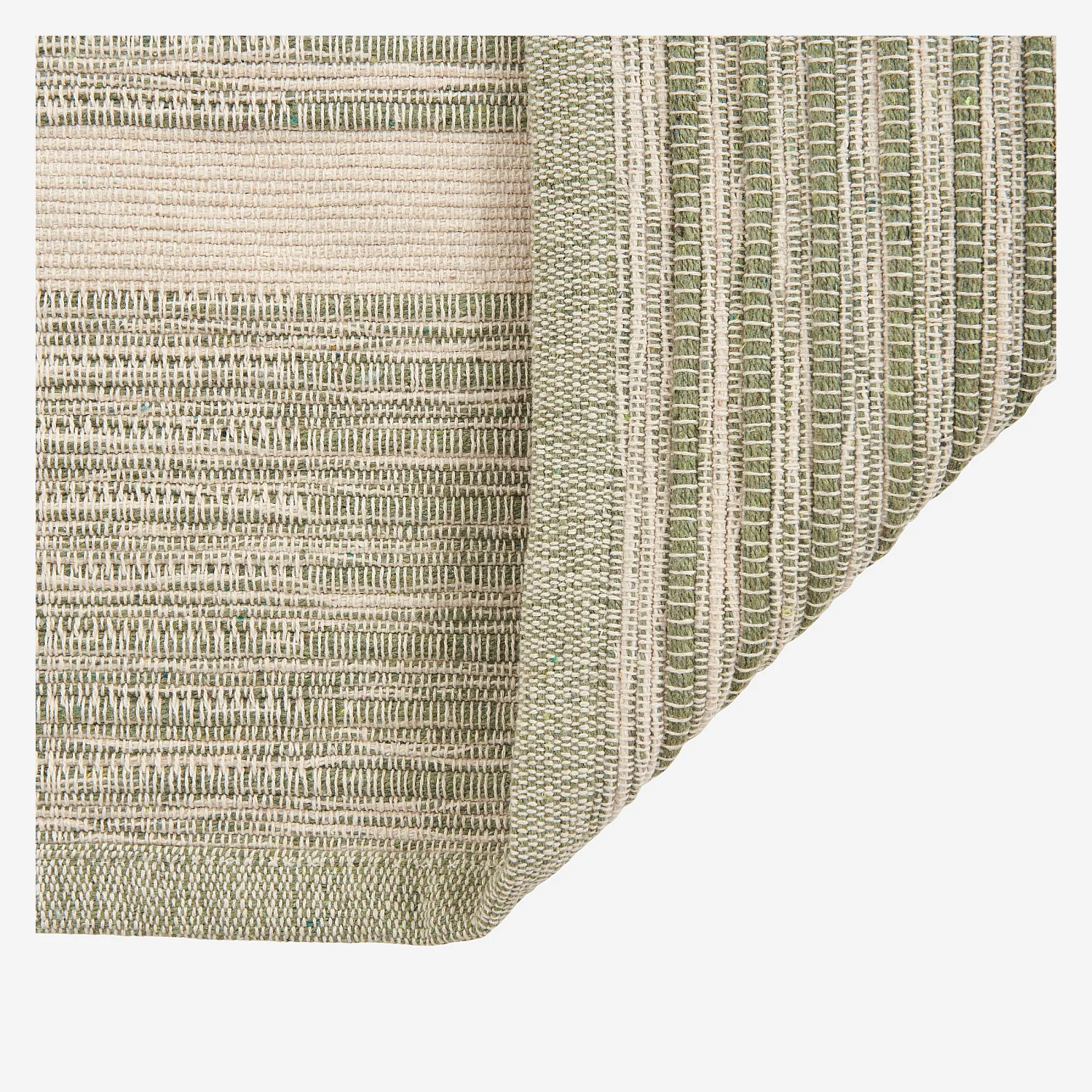 Tapis tissé en coton recyclé - 160 x 230 cm - Motifs à rayures - Anis - 9