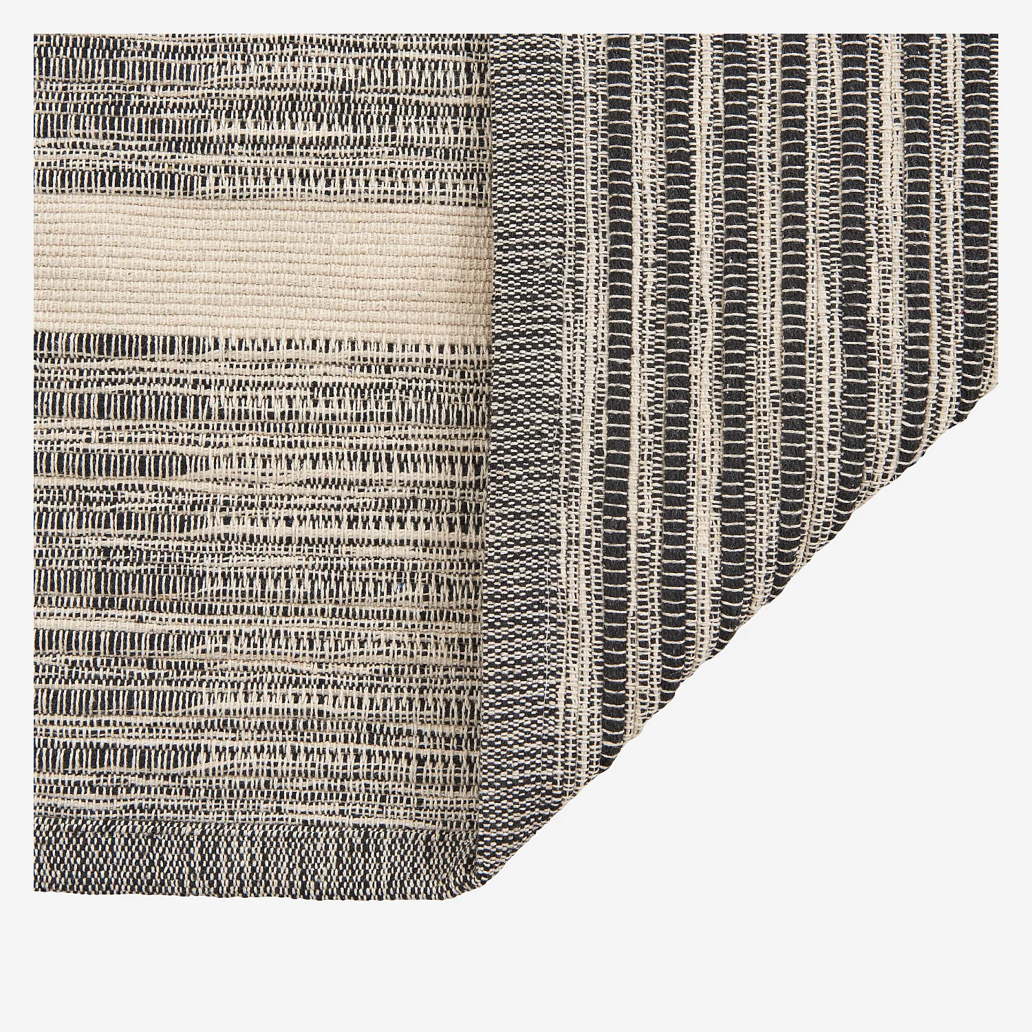 Tapis tissé en coton recyclé - 160 x 230 cm - Motifs à rayures - Noir - 9