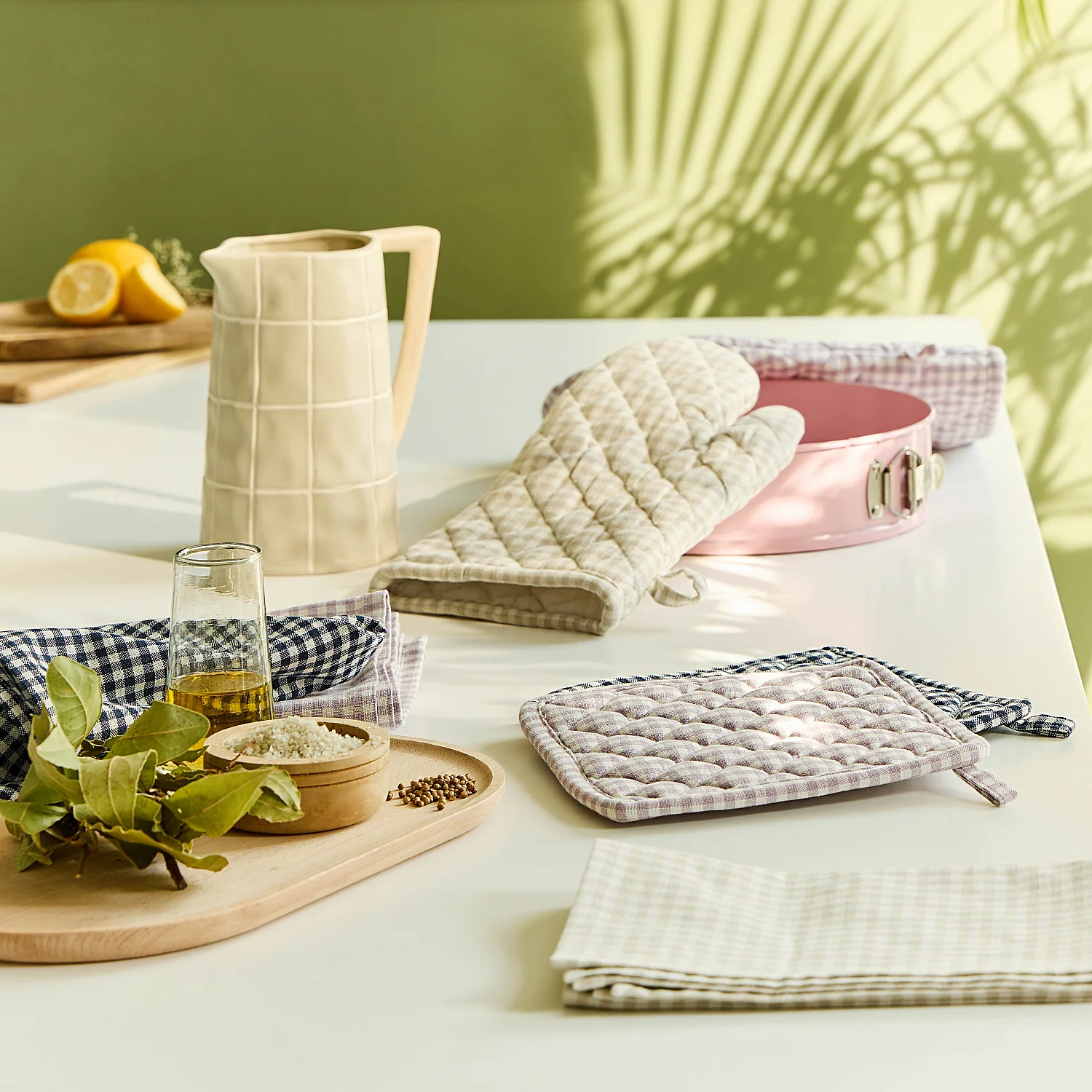 Lot de 2 serviettes de table en coton vichy - 45 x 45 cm - Beige - 3