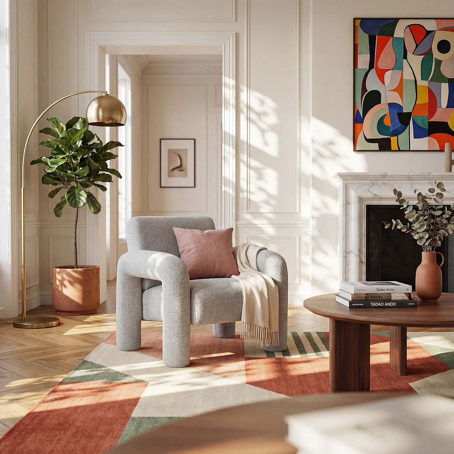 Fauteuil design en tissu texturé - Gris chiné - 1