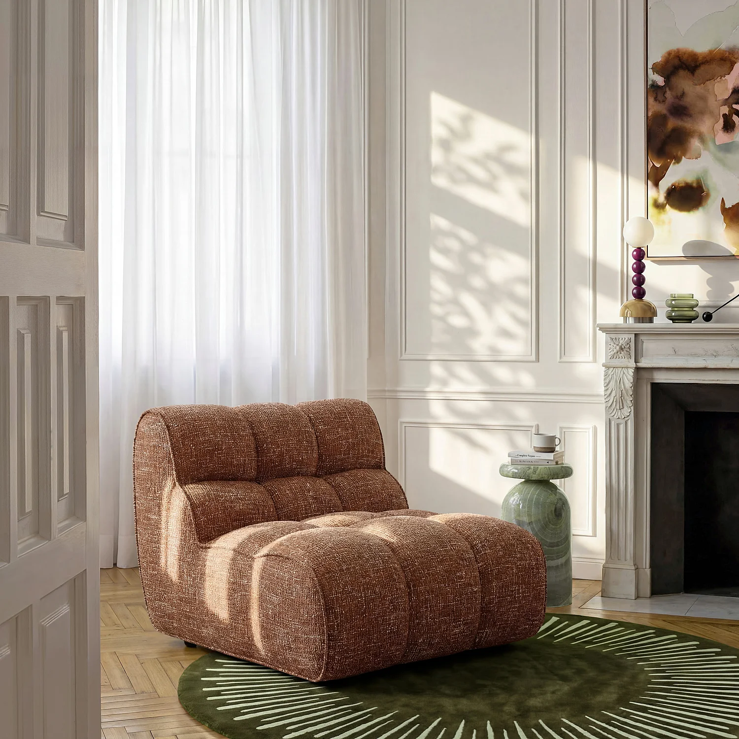 Chauffeuse capitonnée en tissu texturé - Terracotta - 1