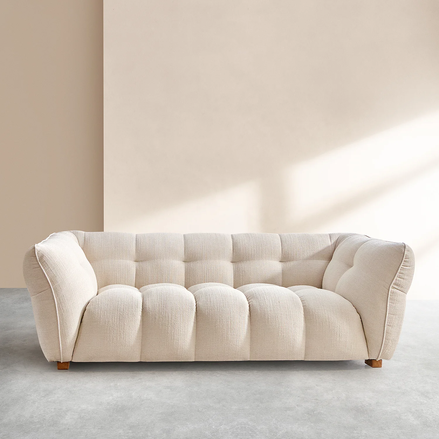 Couchgarnitur 3-Sitzer und 4-Sitzer aus kurzem Bouclé-Stoff Mira - Elfenbein - 6