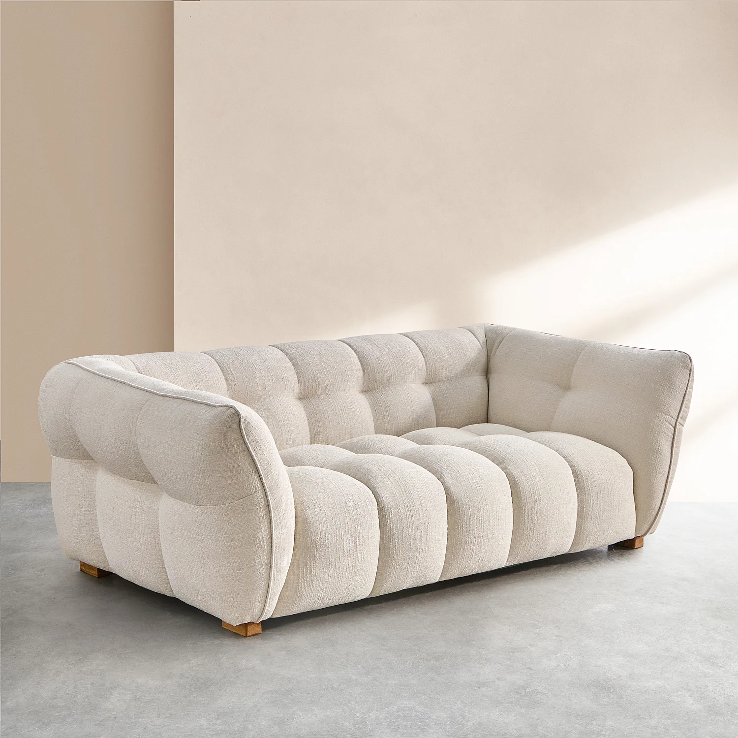 Couchgarnitur 3-Sitzer und 4-Sitzer aus kurzem Bouclé-Stoff Mira - Elfenbein - 8