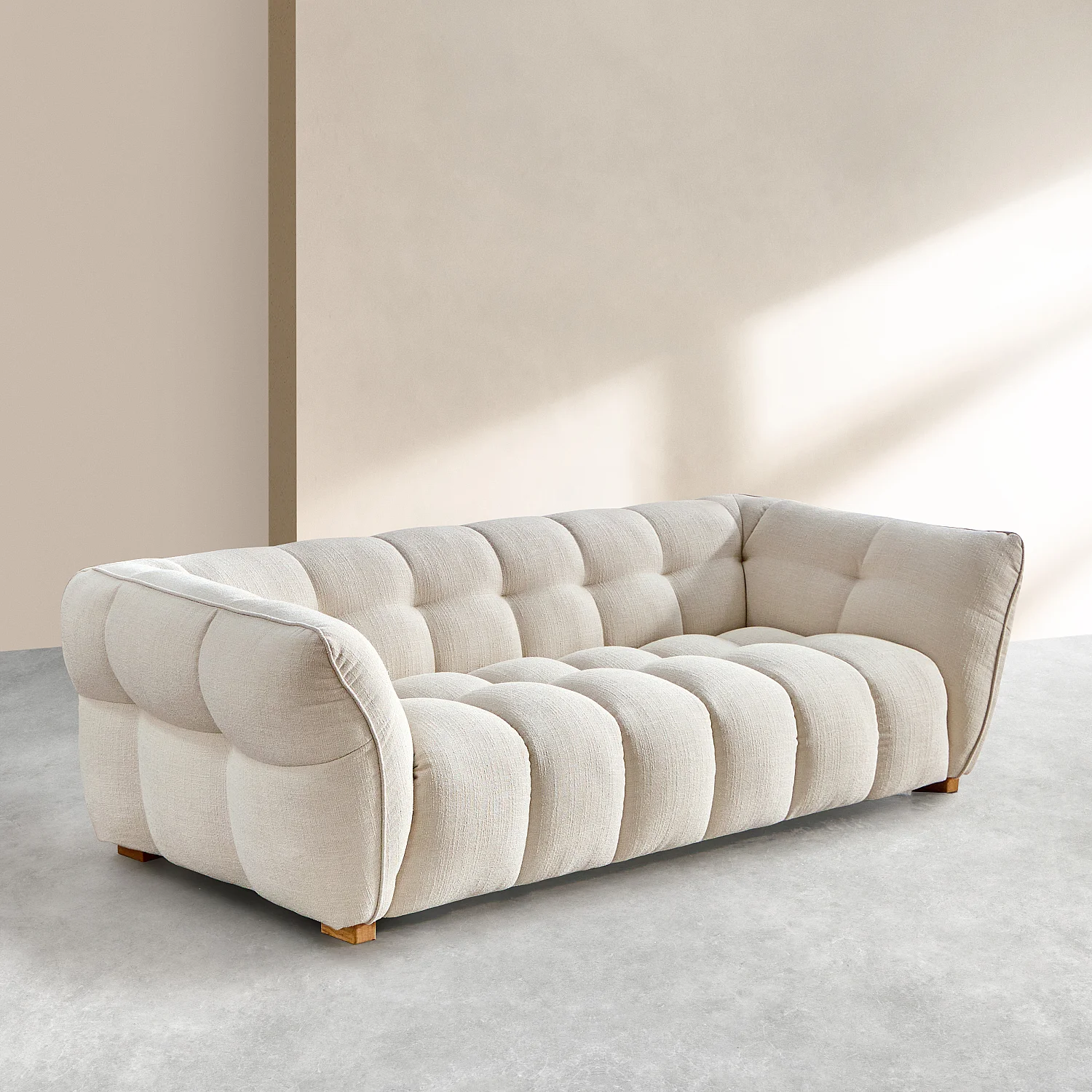 Set di divani a 3 e 4 posti in tessuto bouclé corto Mira - Avorio - 9