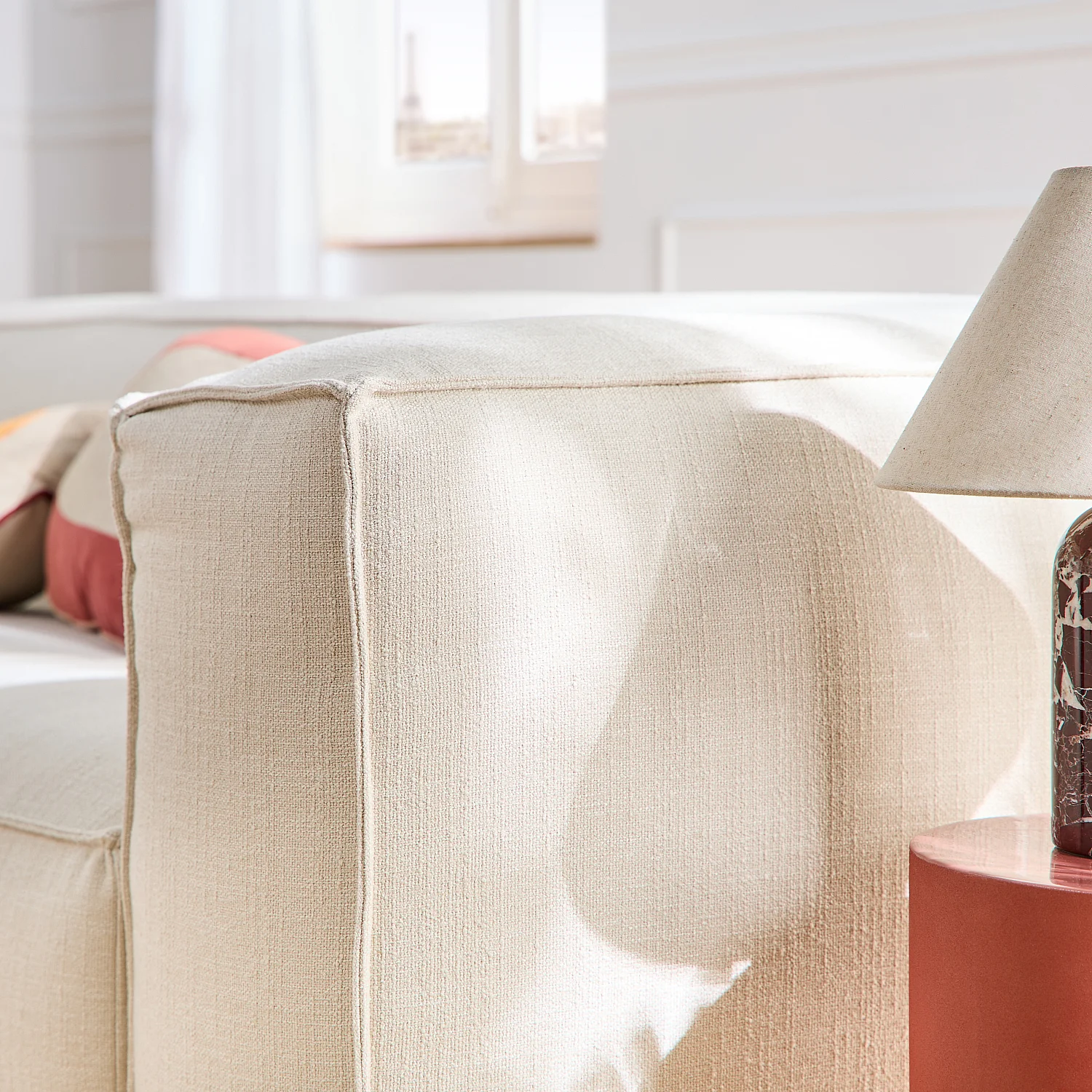 Couchgarnitur 3-Sitzer und 4-Sitzer aus kurzem Bouclé-Stoff Mira - Elfenbein - 3