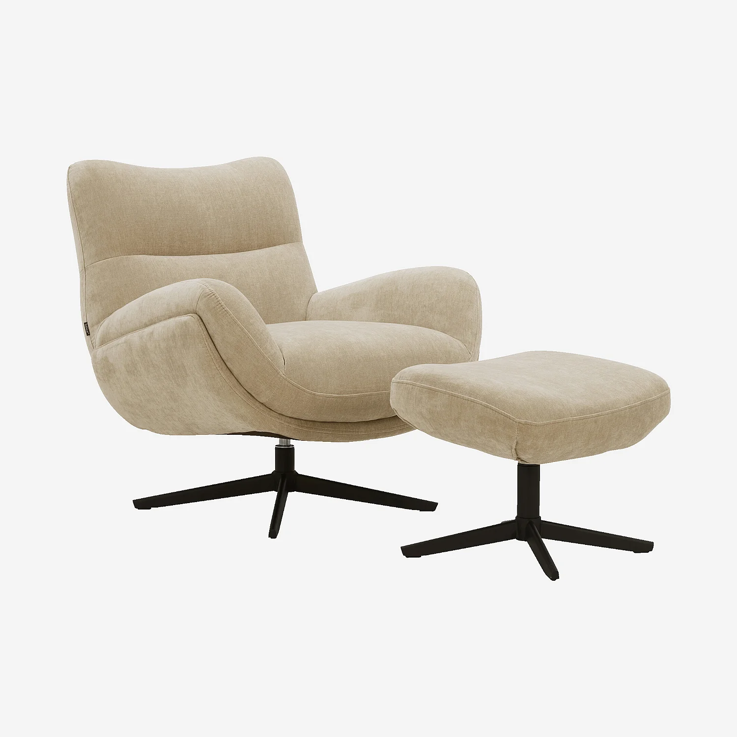 Fauteuil pivotant avec repose-pieds en tissu et métal noir - Beige - 2