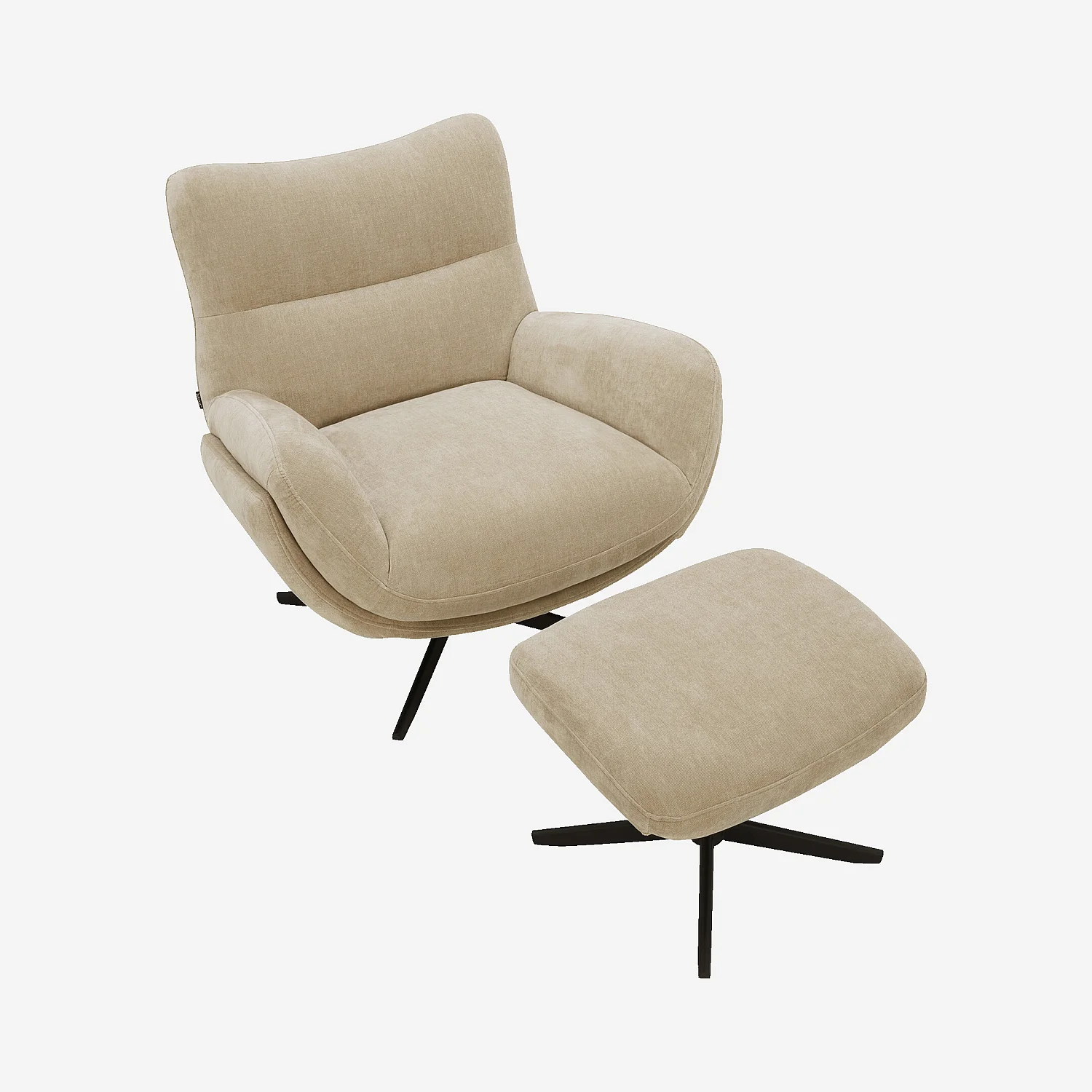 Fauteuil pivotant avec repose-pieds en tissu et métal noir - Beige - 6