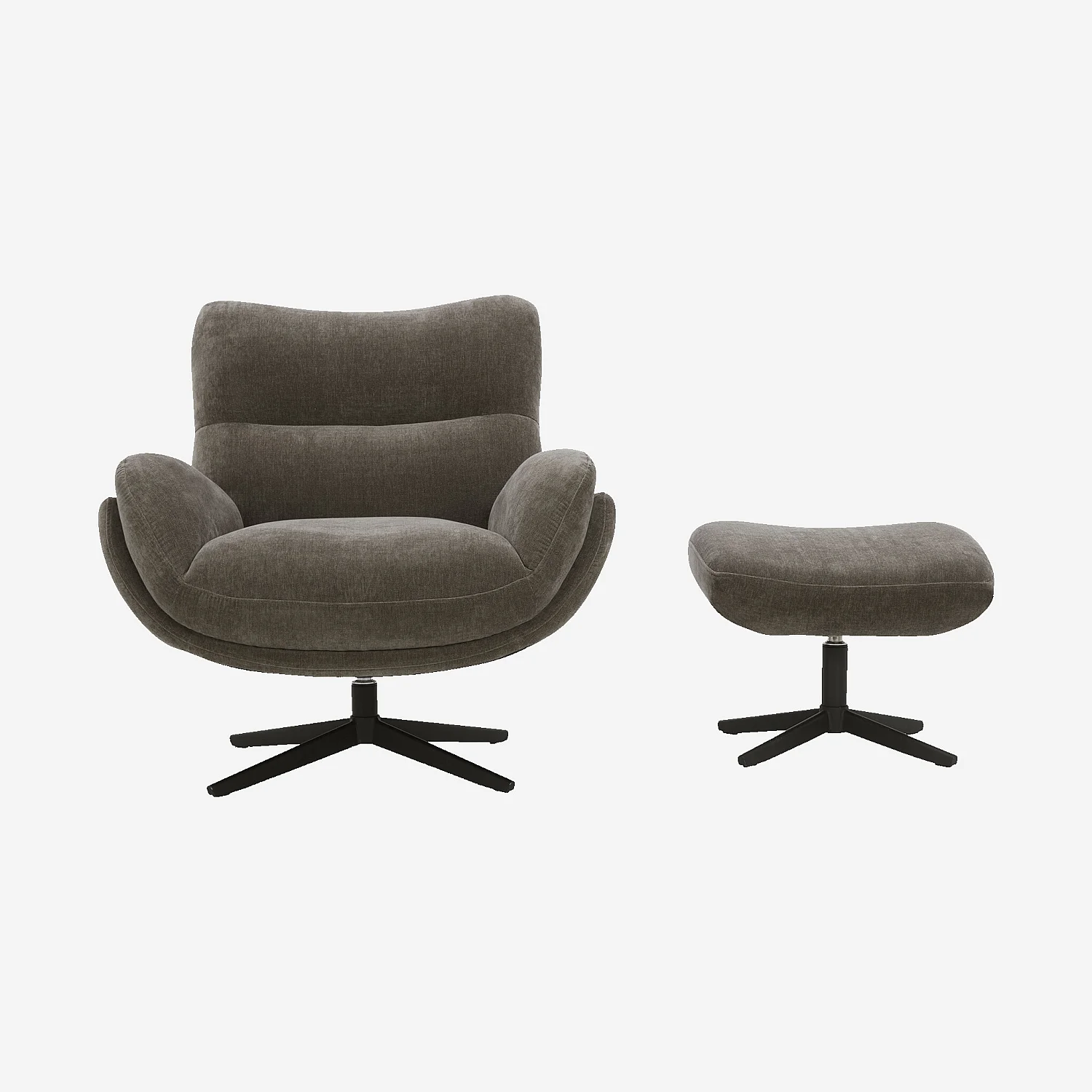 Fauteuil pivotant avec repose-pieds en tissu et métal noir - Taupe - 3