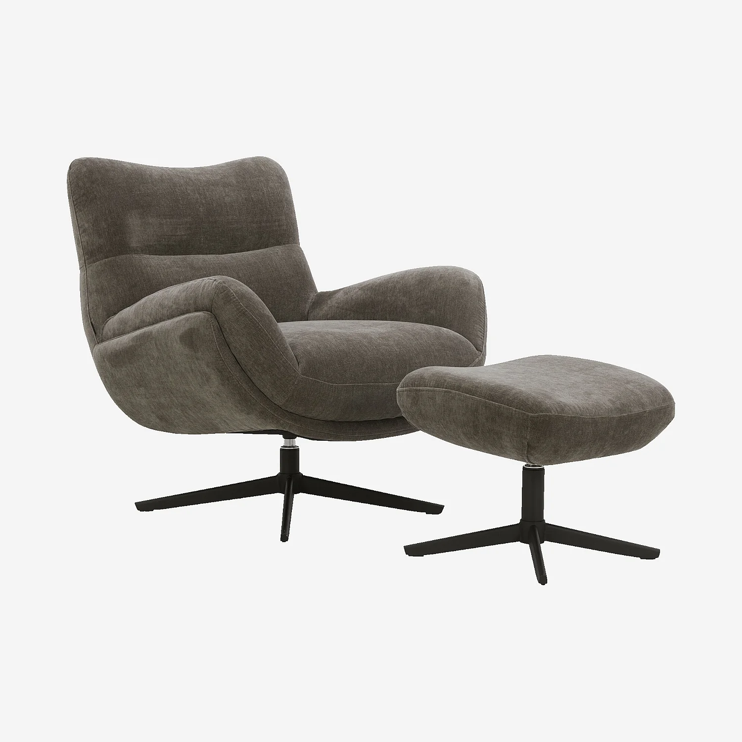 Fauteuil pivotant avec repose-pieds en tissu et métal noir - Taupe - 2