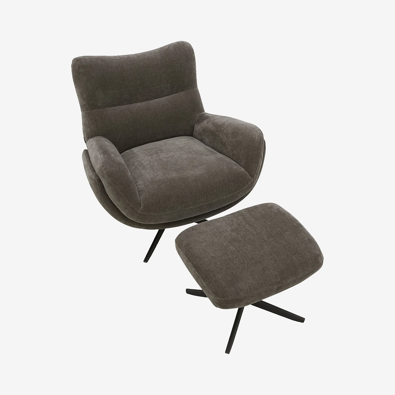 Fauteuil pivotant avec repose-pieds en tissu et métal noir - Taupe - 6
