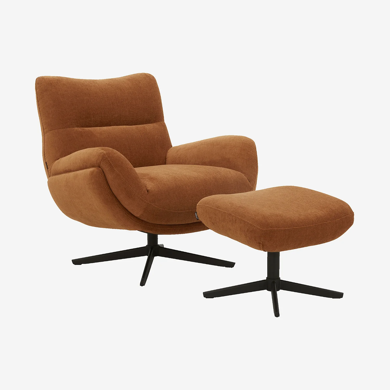 Fauteuil pivotant avec repose-pieds en tissu et métal noir - Terracotta - 2