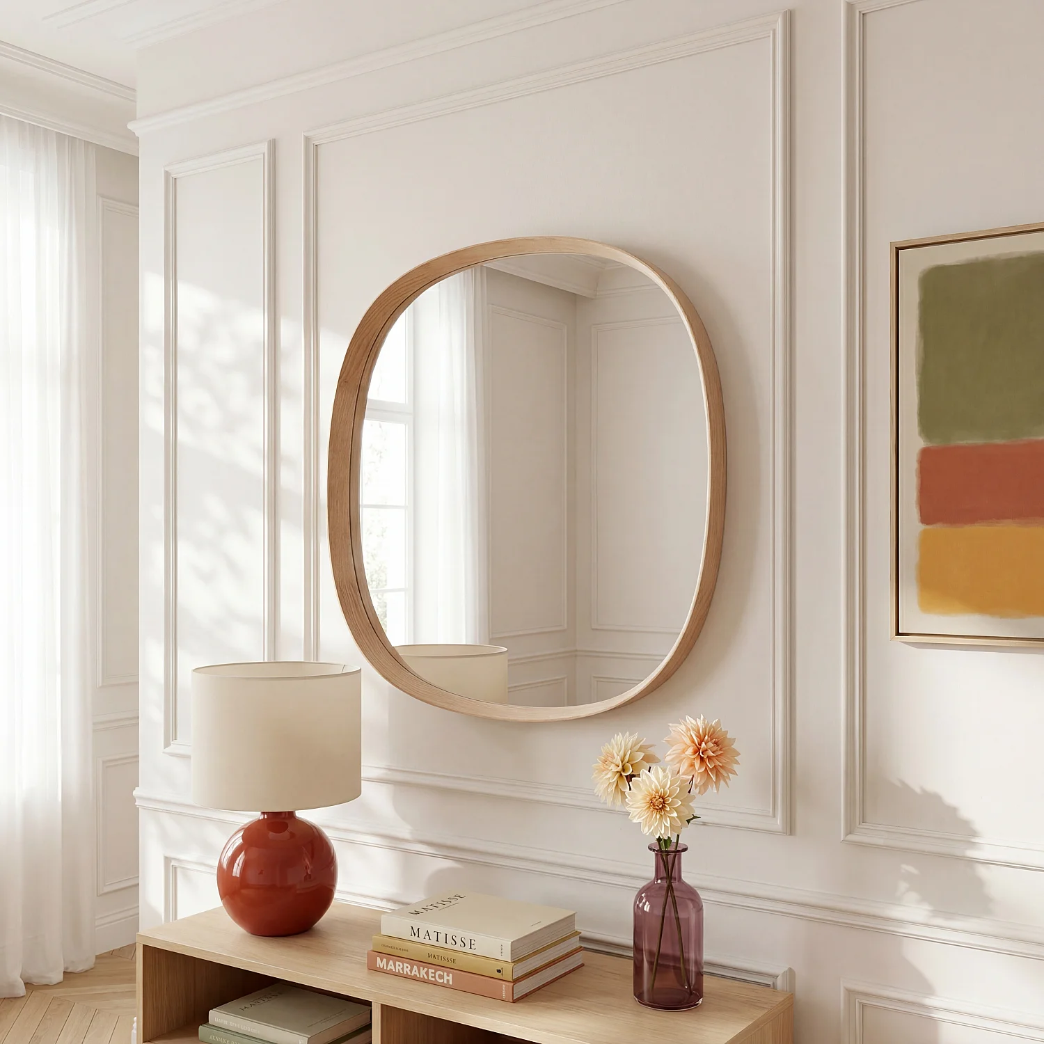 Miroir carré en chêne - 90 cm - Naturel - 1