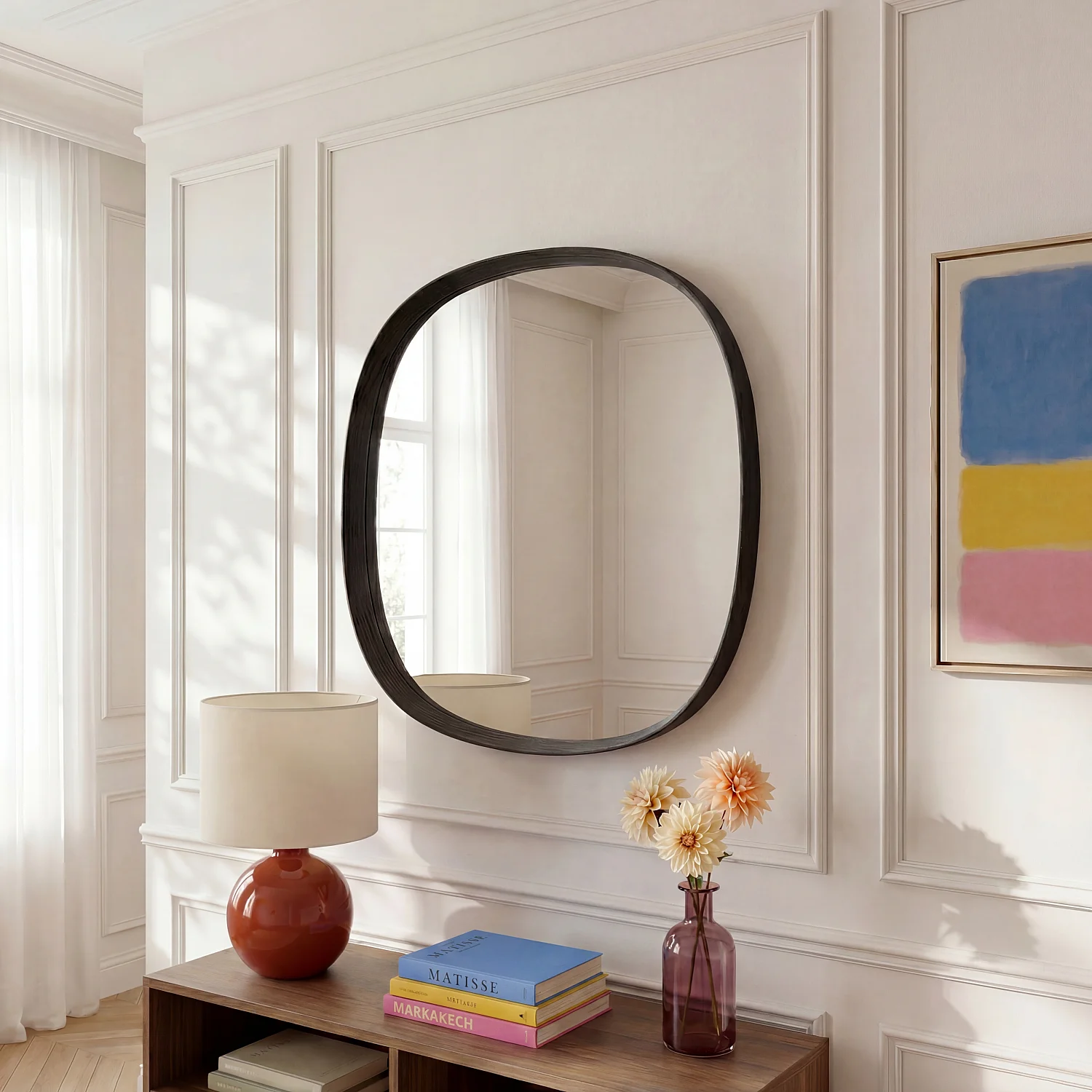 Miroir carré en chêne - 90 cm - Noir - 1