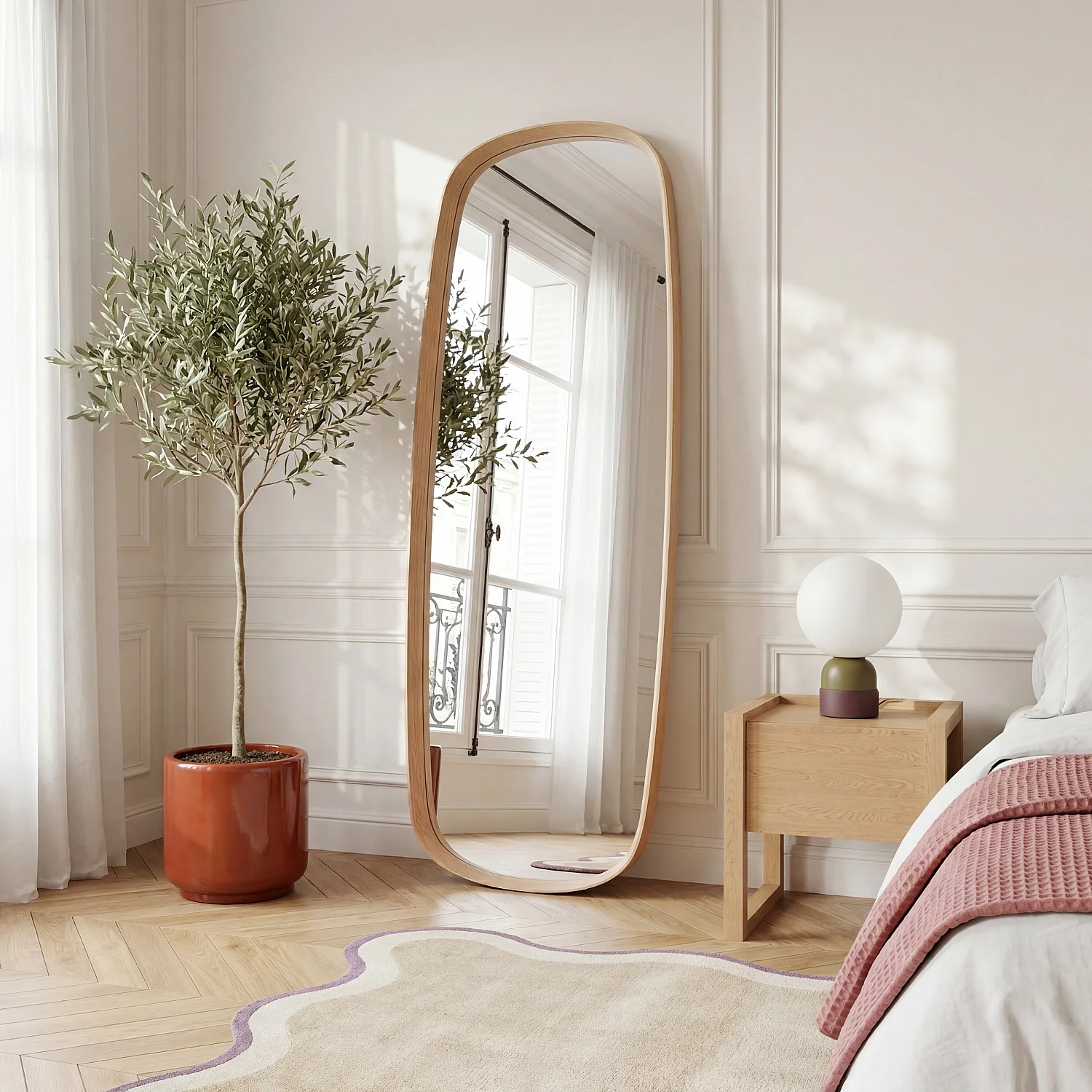 Miroir ovale en chêne - 70 x 180 cm - Naturel - 1