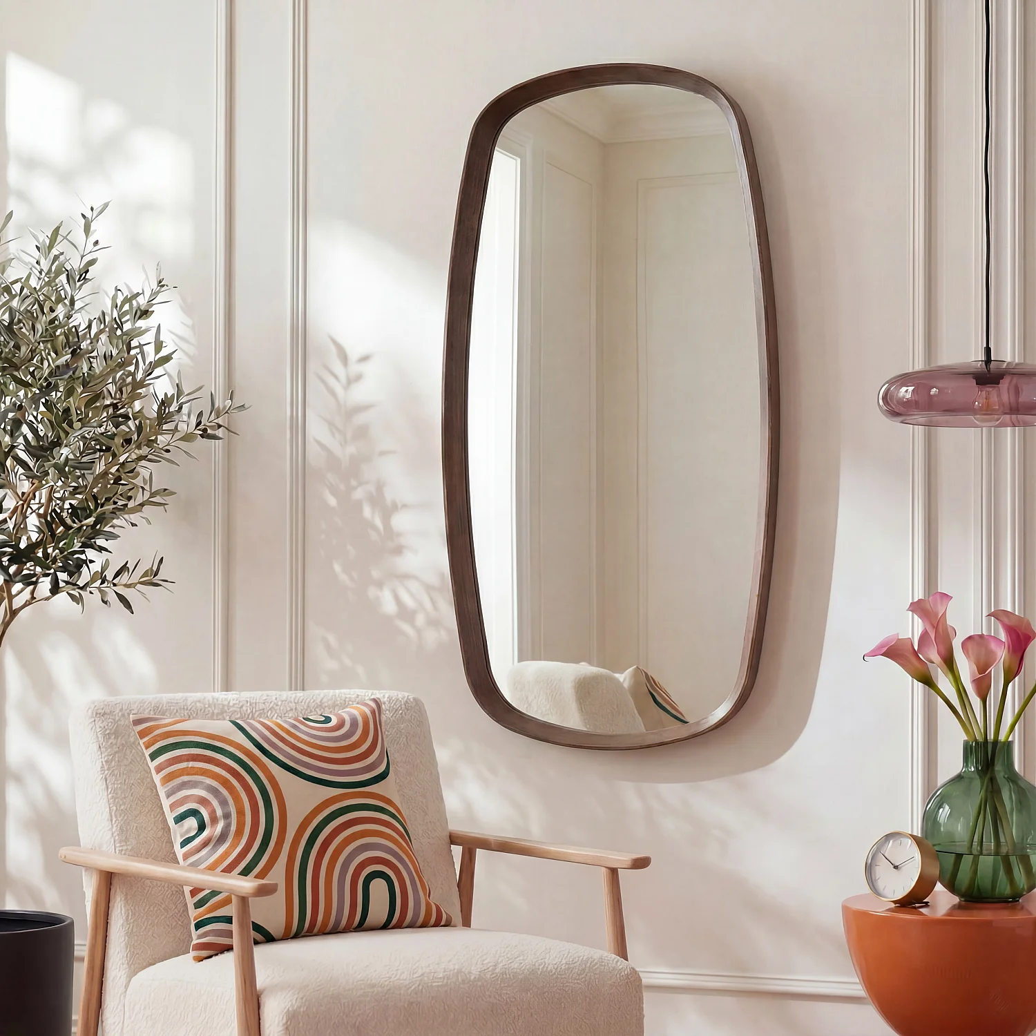 Miroir rectangulaire en chêne - 60 x 110 cm - Naturel foncé - 1