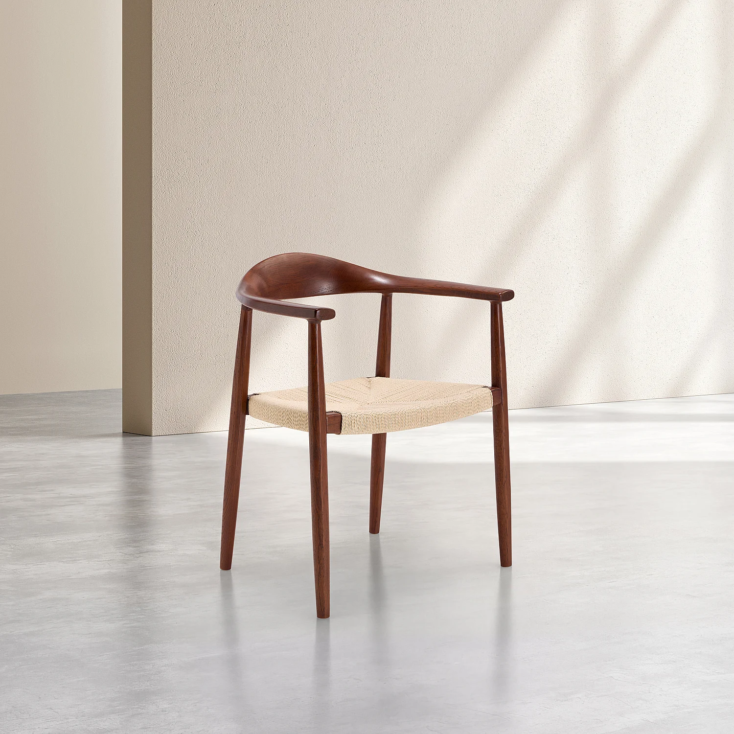 Chaise en corde tressée et chêne massif finition noyer avec accoudoirs - Naturel - 2