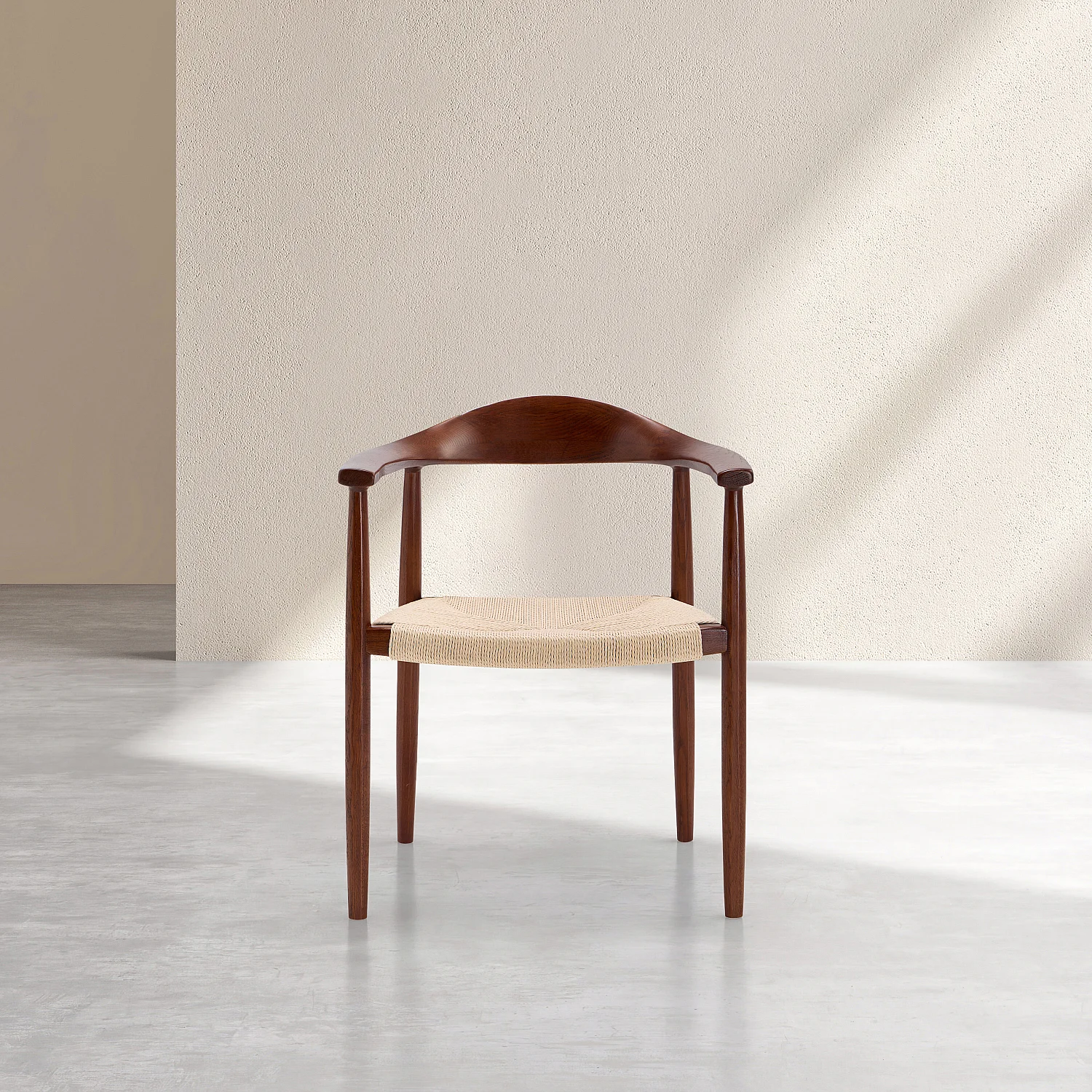 Chaise en corde tressée et chêne massif finition noyer avec accoudoirs - Naturel - 4