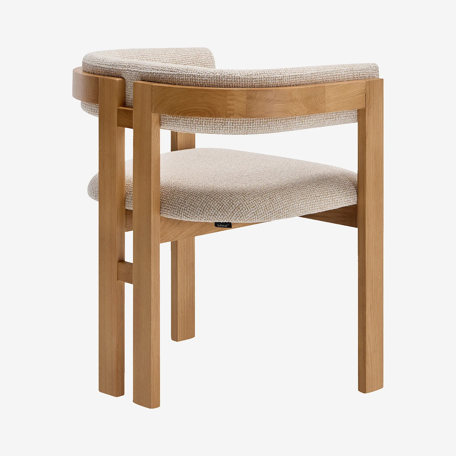 Chaise en tissu texturé et chêne massif avec accoudoirs - Crème mélangé - 5