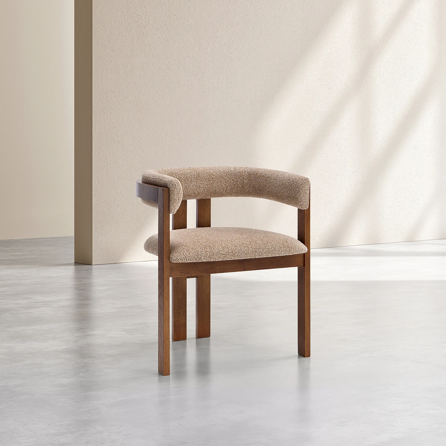 Silla de tejido texturizado y nogal macizo con reposabrazos - Beige arena jaspeado - 2