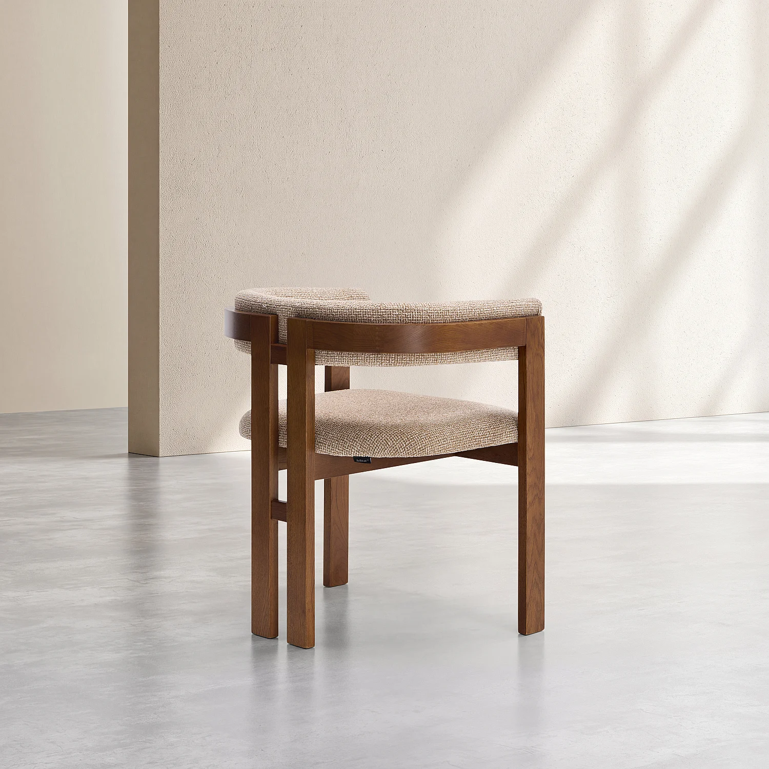 Silla de tejido texturizado y nogal macizo con reposabrazos - Beige arena jaspeado - 5