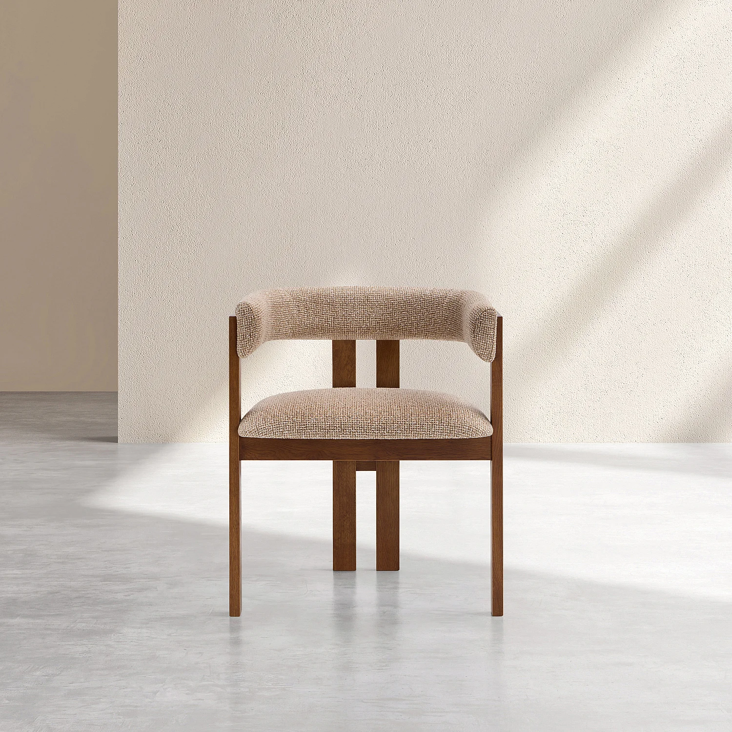 Silla de tejido texturizado y nogal macizo con reposabrazos - Beige arena jaspeado - 4