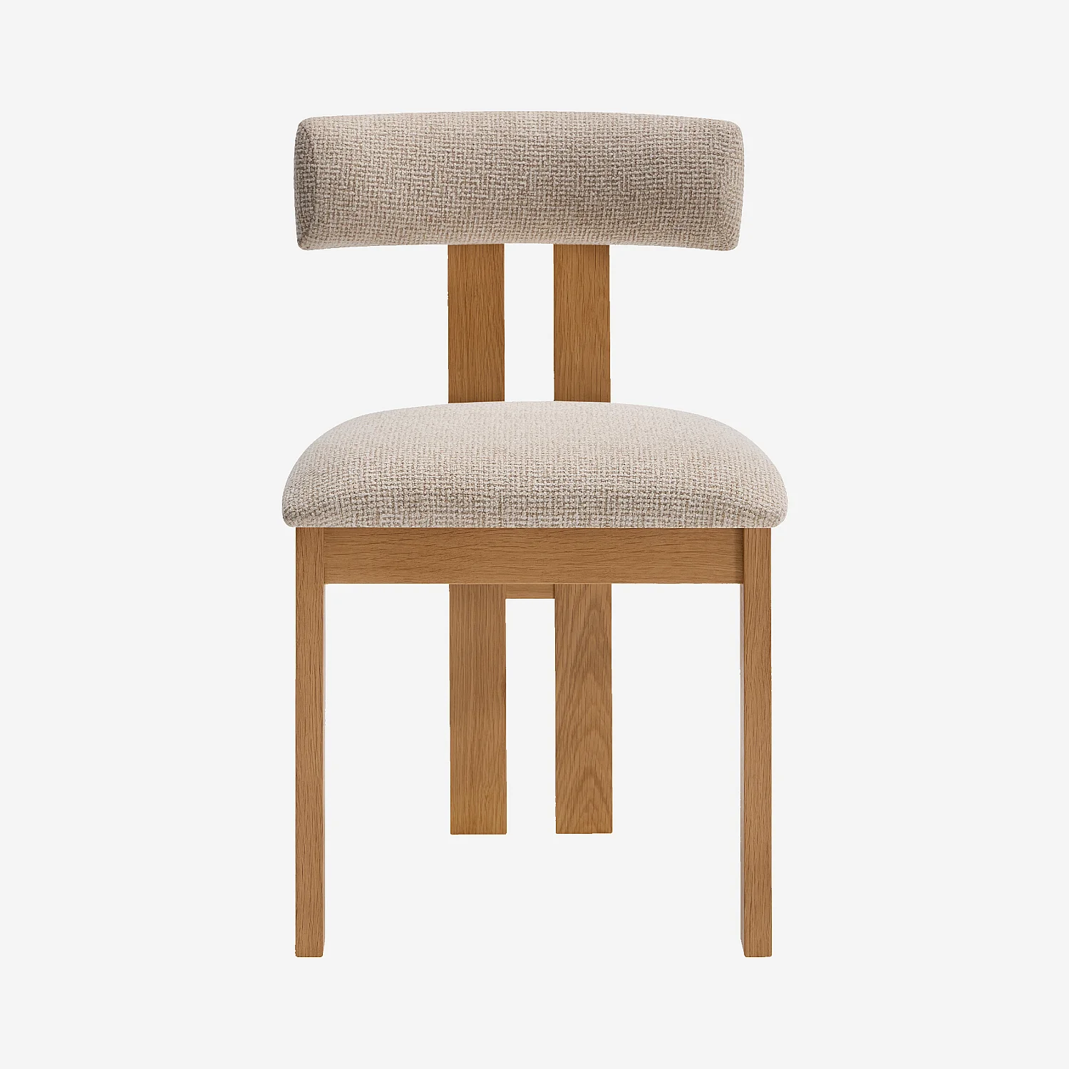 Lot de 2 chaises en tissu texturé et chêne massif - Crème mélangé - 3