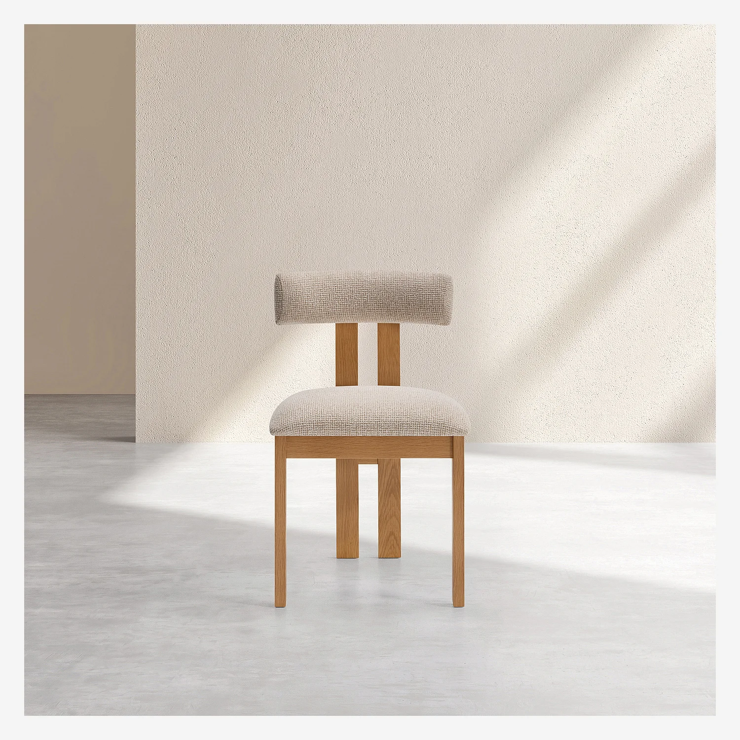 Conjunto de 2 sillas de tejido texturizado y roble macizo - Crema jaspeado - 3