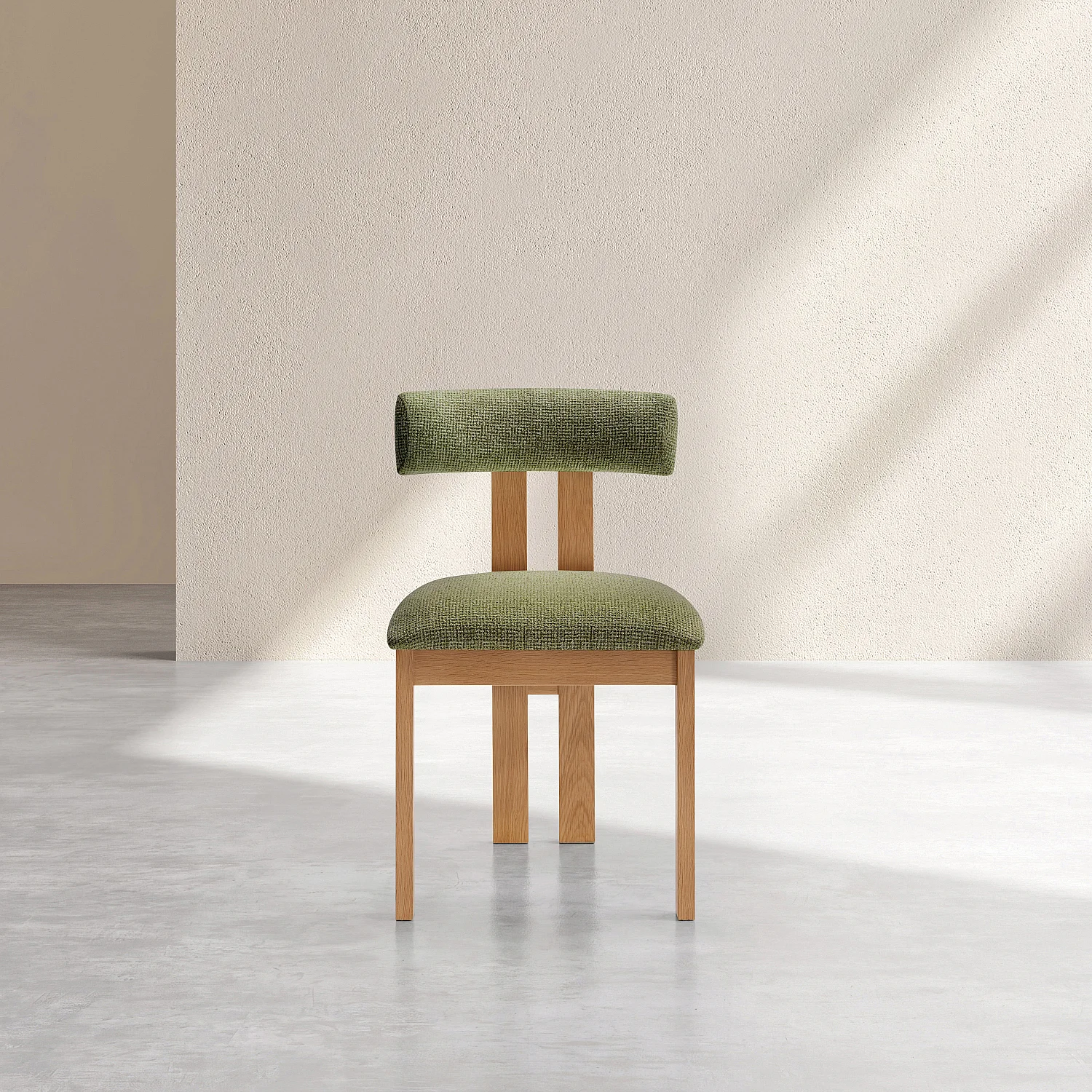 Lot de 2 chaises en tissu texturé et chêne massif - Vert kaki mélangé - 4