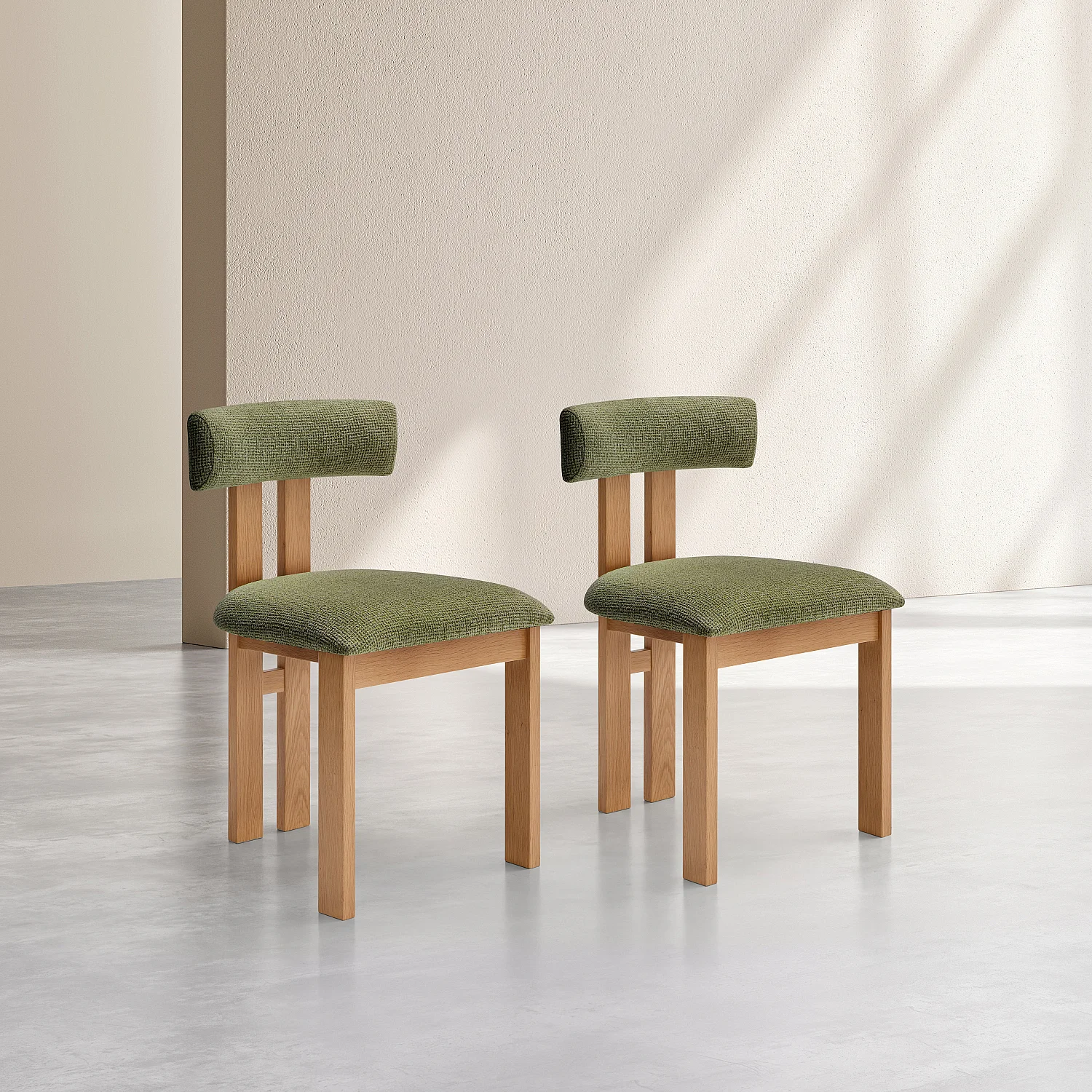 Lot de 2 chaises en tissu texturé et chêne massif - Vert kaki mélangé - 2