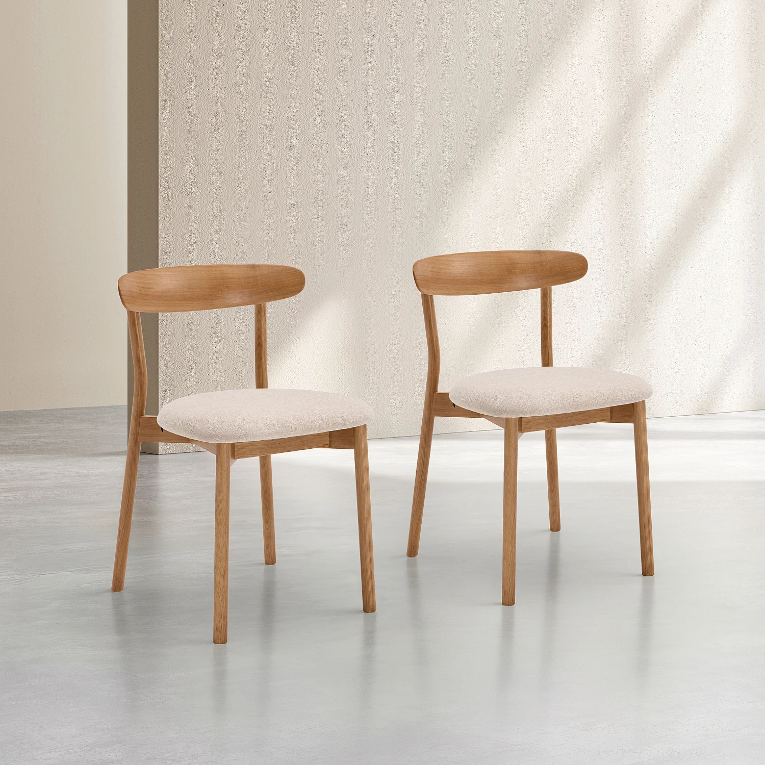 Lot de 2 chaises en tissu texturé et chêne massif - Crème - 2