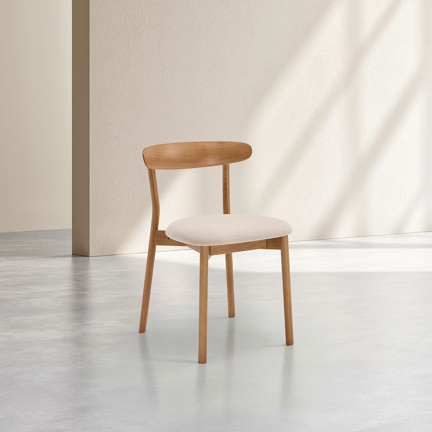 Lot de 2 chaises en tissu texturé et chêne massif - Crème - 5